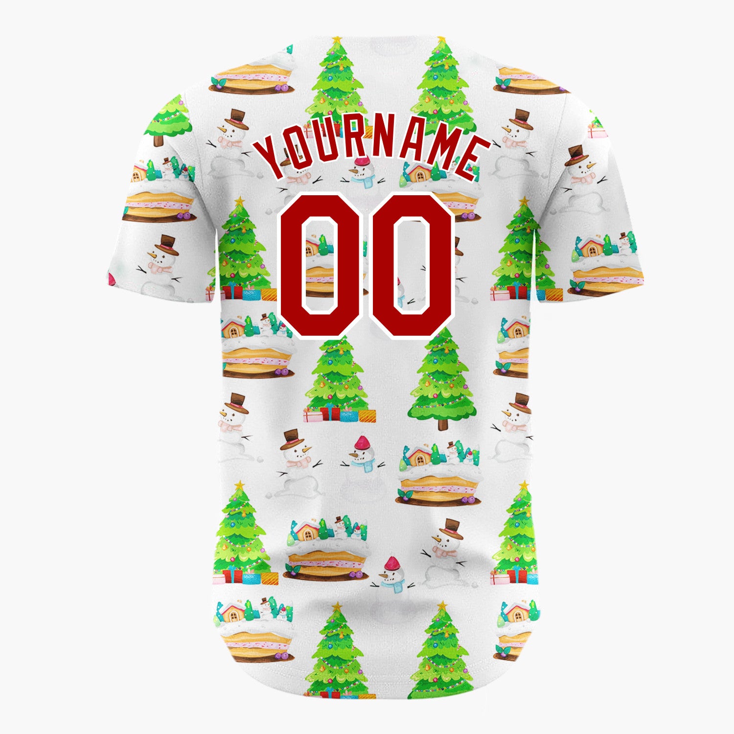 Custom White Snowman And Cake Whimsical Illustration Pattern Christmas Baseball Jersey