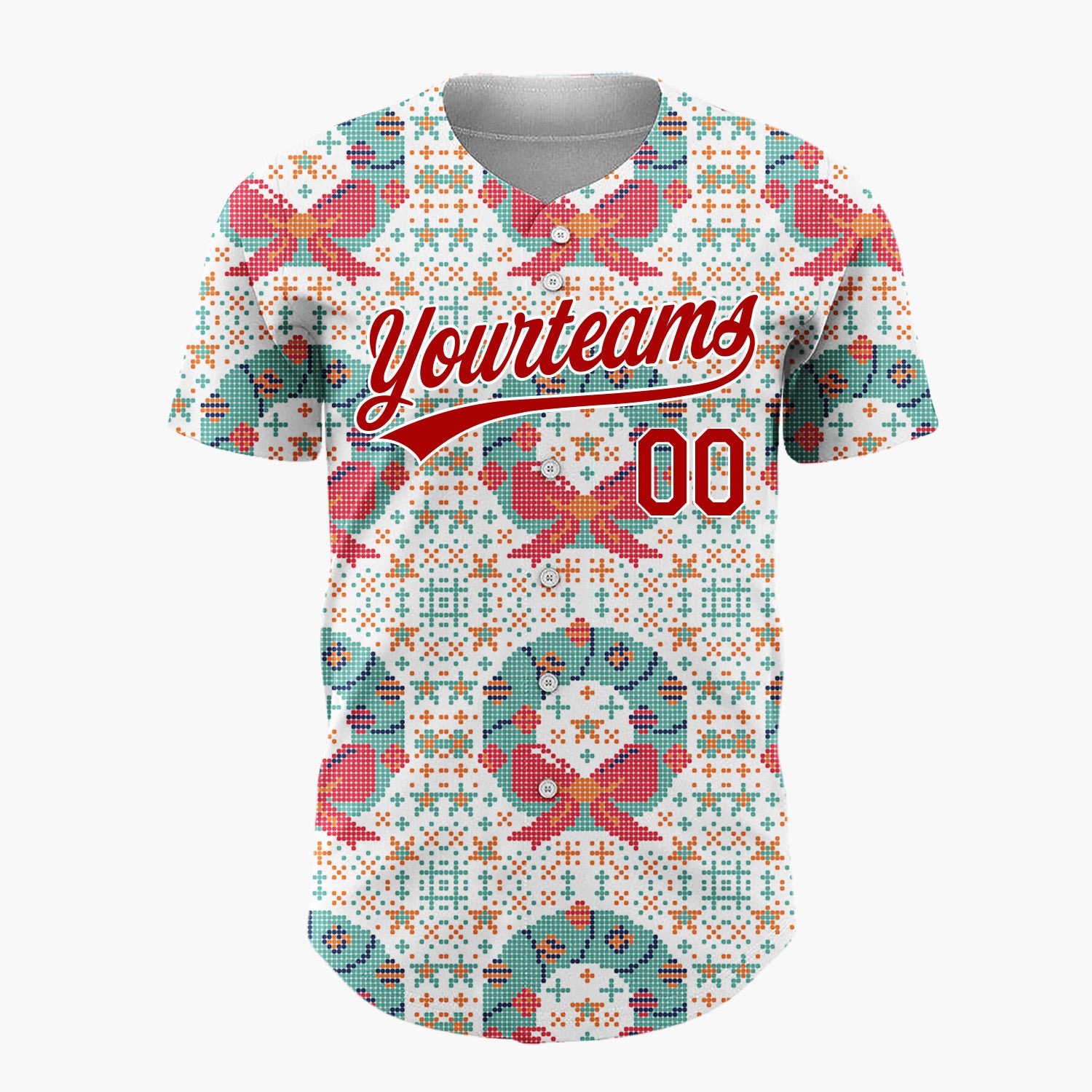 Custom White Wreath Cross Stitch Sweater Pattern Christmas Baseball Jersey