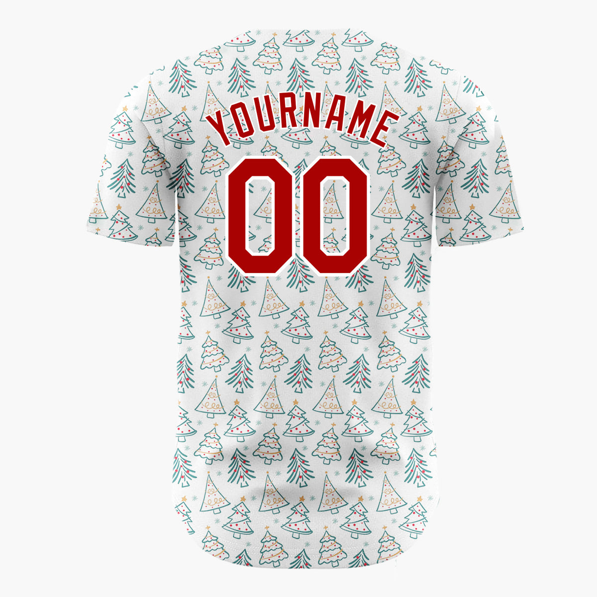 Custom White Teal Christmas Trees Minimalist Doodle Pattern Christmas Baseball Jersey