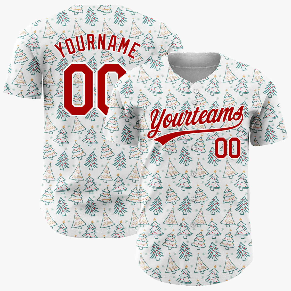 Custom White Teal Christmas Trees Minimalist Doodle Pattern Christmas Baseball Jersey