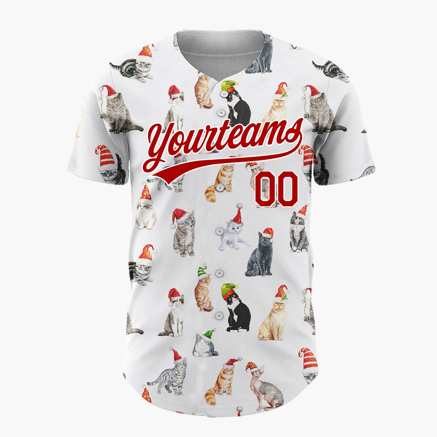 Custom White Watercolor Cats In Santa Hats Whimsical Christmas Baseball Jersey