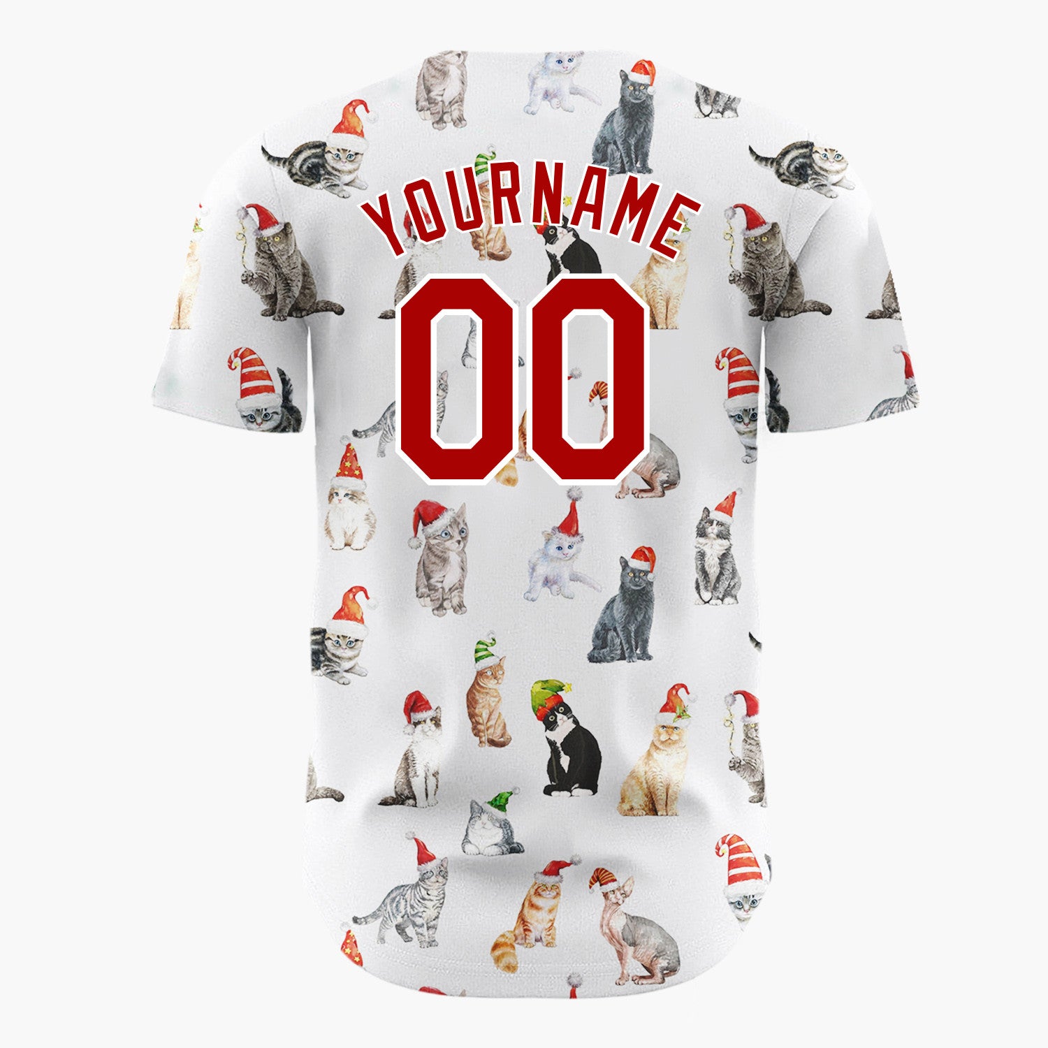 Custom White Watercolor Cats In Santa Hats Whimsical Christmas Baseball Jersey