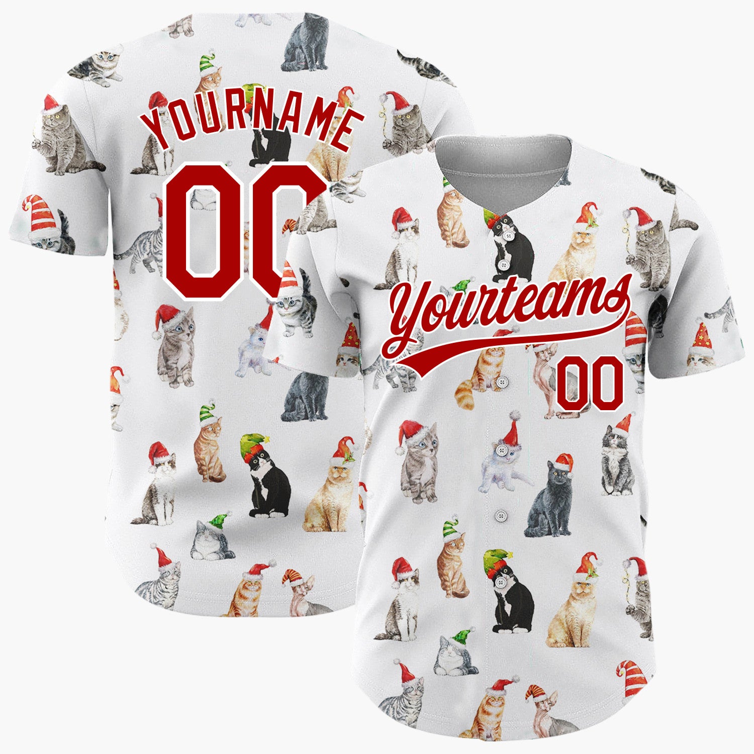 Custom White Watercolor Cats In Santa Hats Whimsical Christmas Baseball Jersey