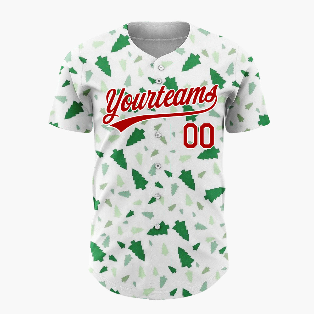 Custom White Scattered Shades Green Fir Tree Shapes Minimalist Christmas Baseball Jersey