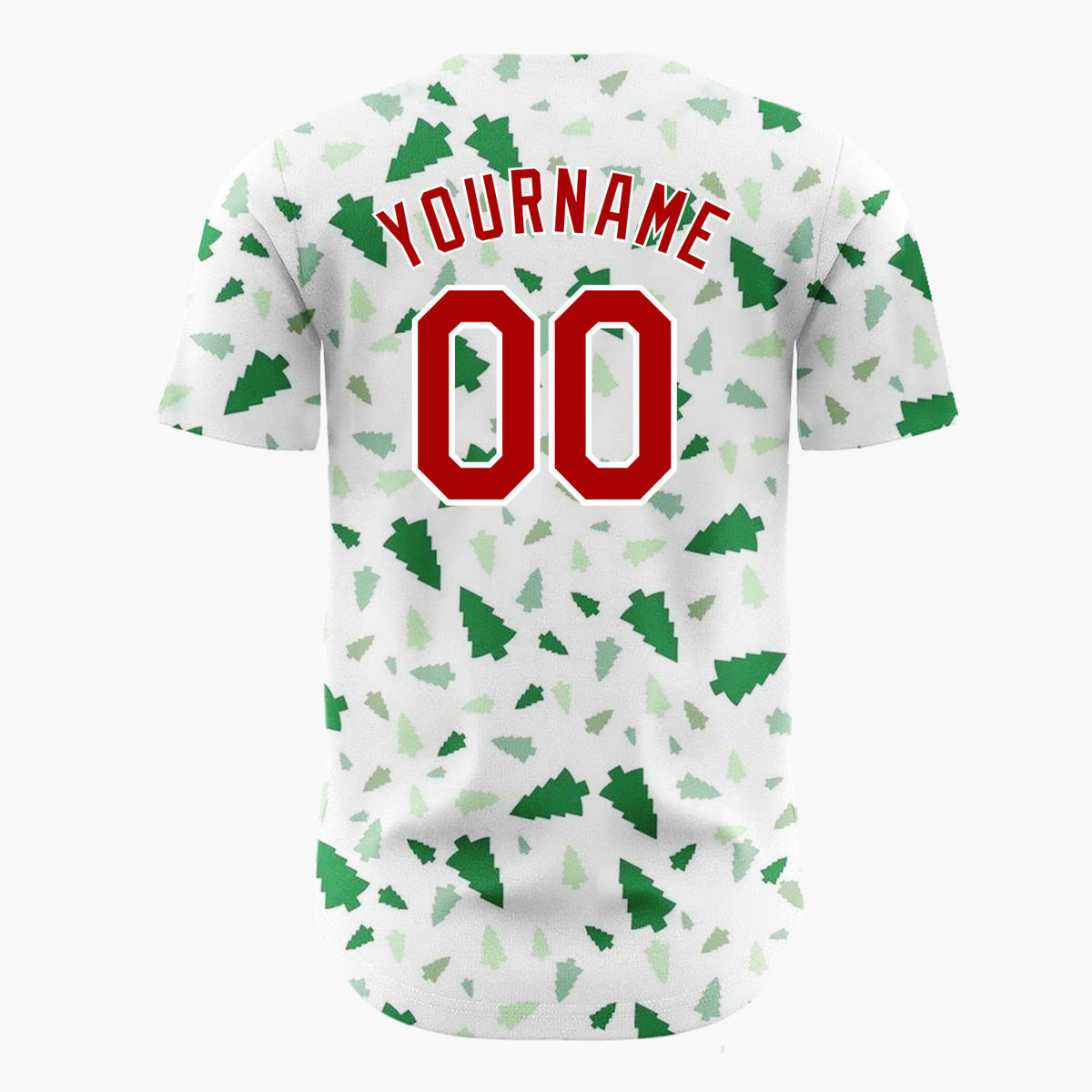 Custom White Scattered Shades Green Fir Tree Shapes Minimalist Christmas Baseball Jersey