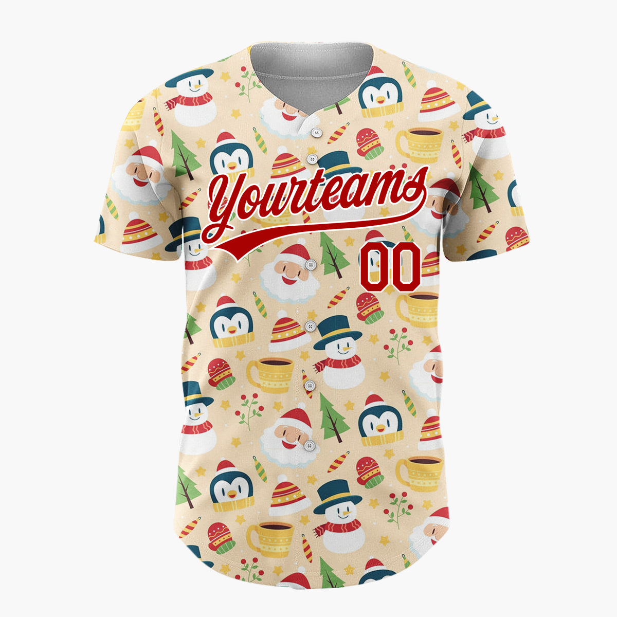 Custom Yellow Snowman Penguin Cozy Winter Cartoon Pattern Christmas Baseball Jersey