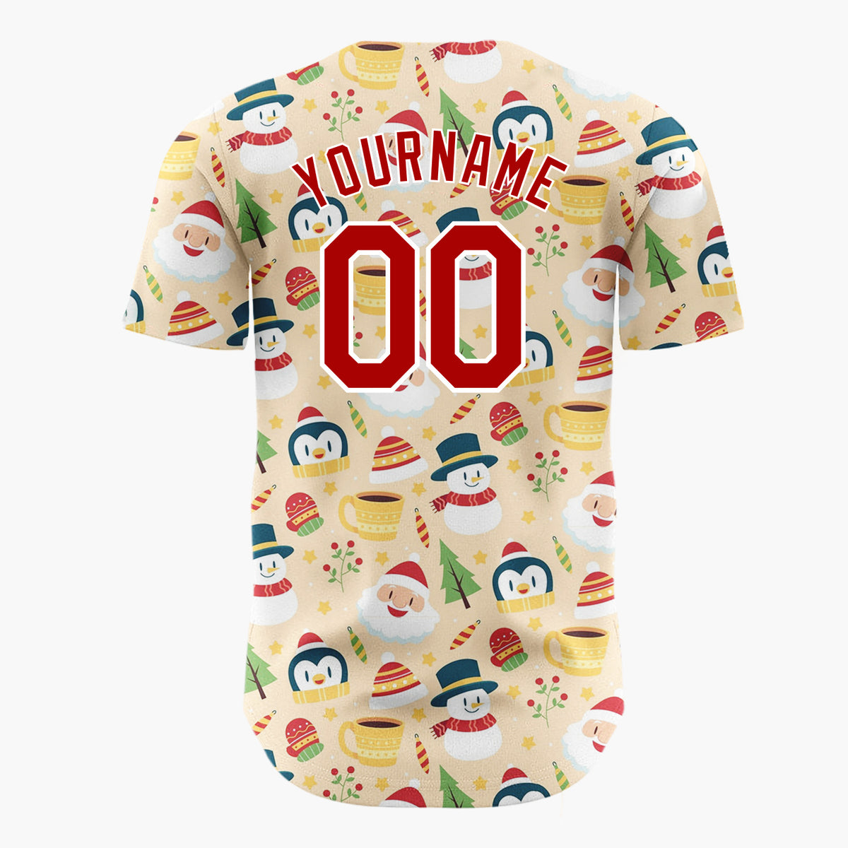 Custom Yellow Snowman Penguin Cozy Winter Cartoon Pattern Christmas Baseball Jersey
