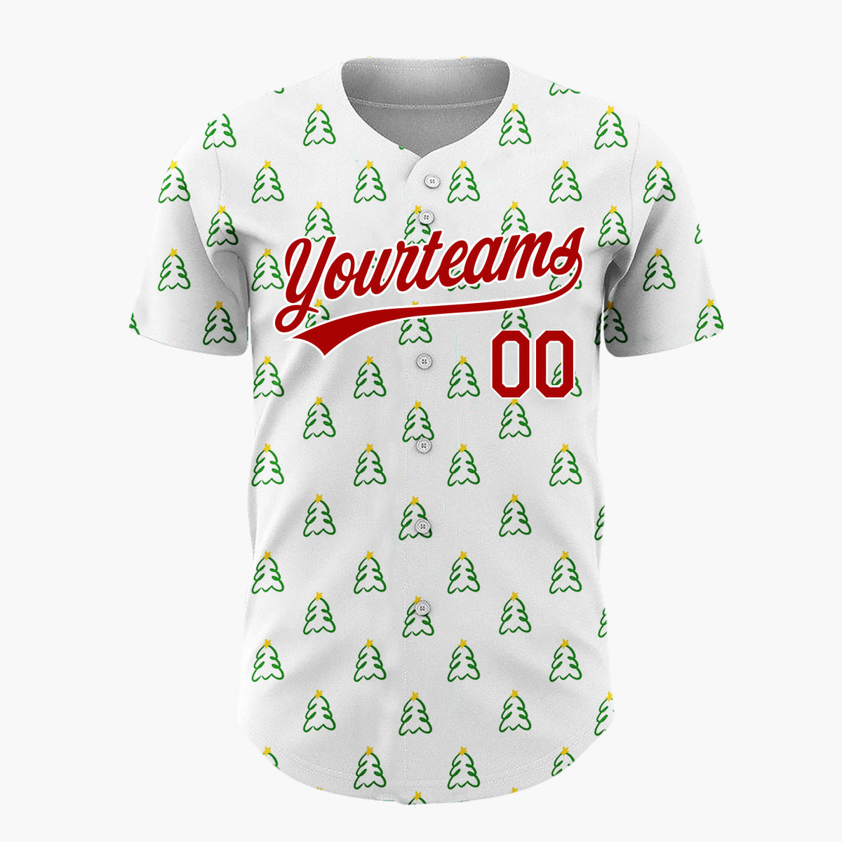 Custom White Simple Christmas Tree Doodles Pattern Christmas Baseball Jersey