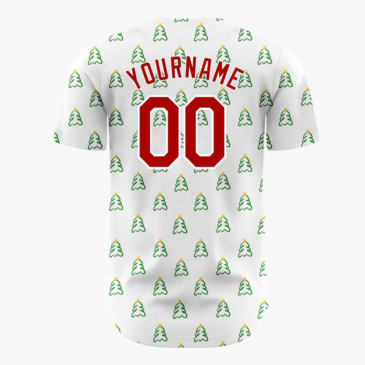 Custom White Simple Christmas Tree Doodles Pattern Christmas Baseball Jersey