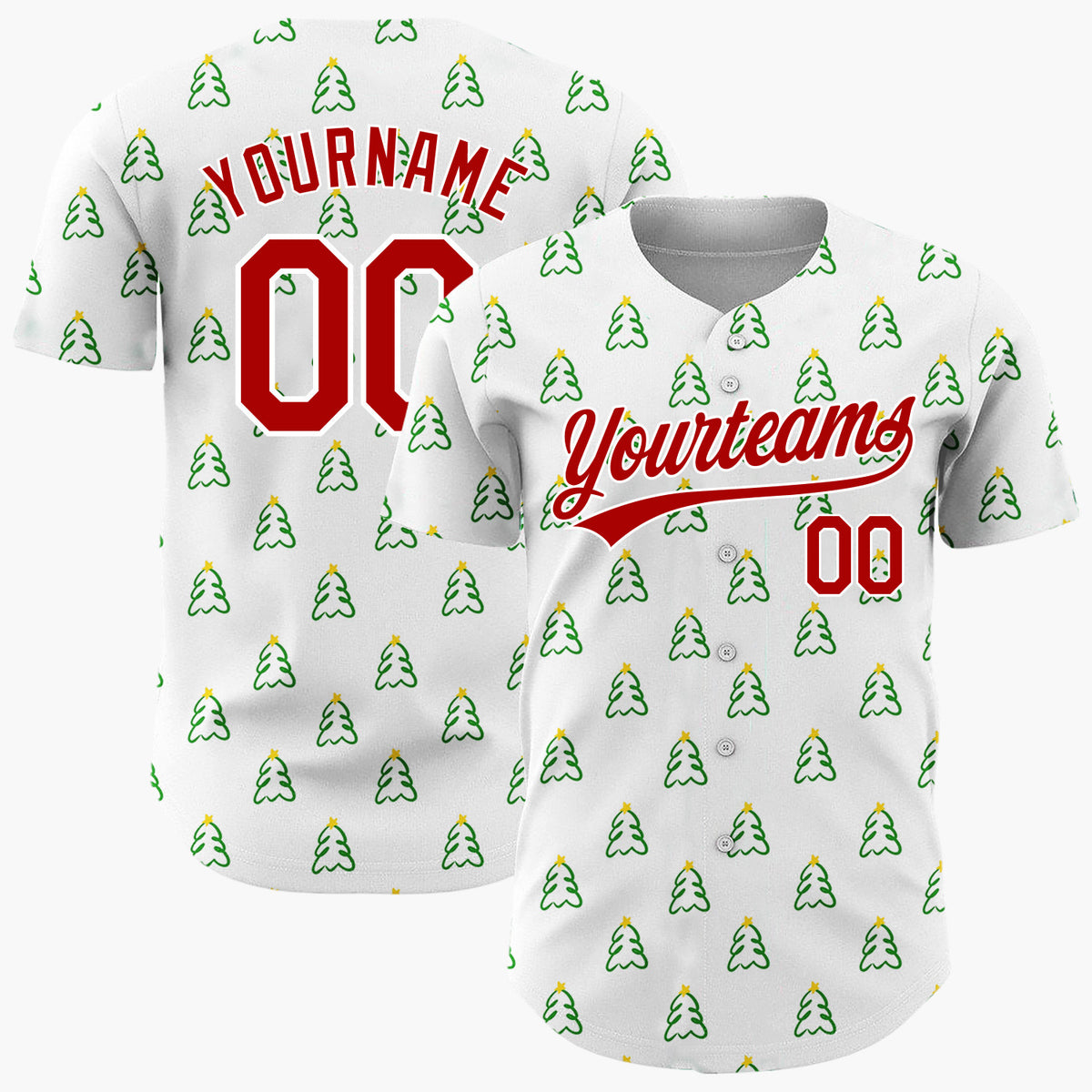 Custom White Simple Christmas Tree Doodles Pattern Christmas Baseball Jersey