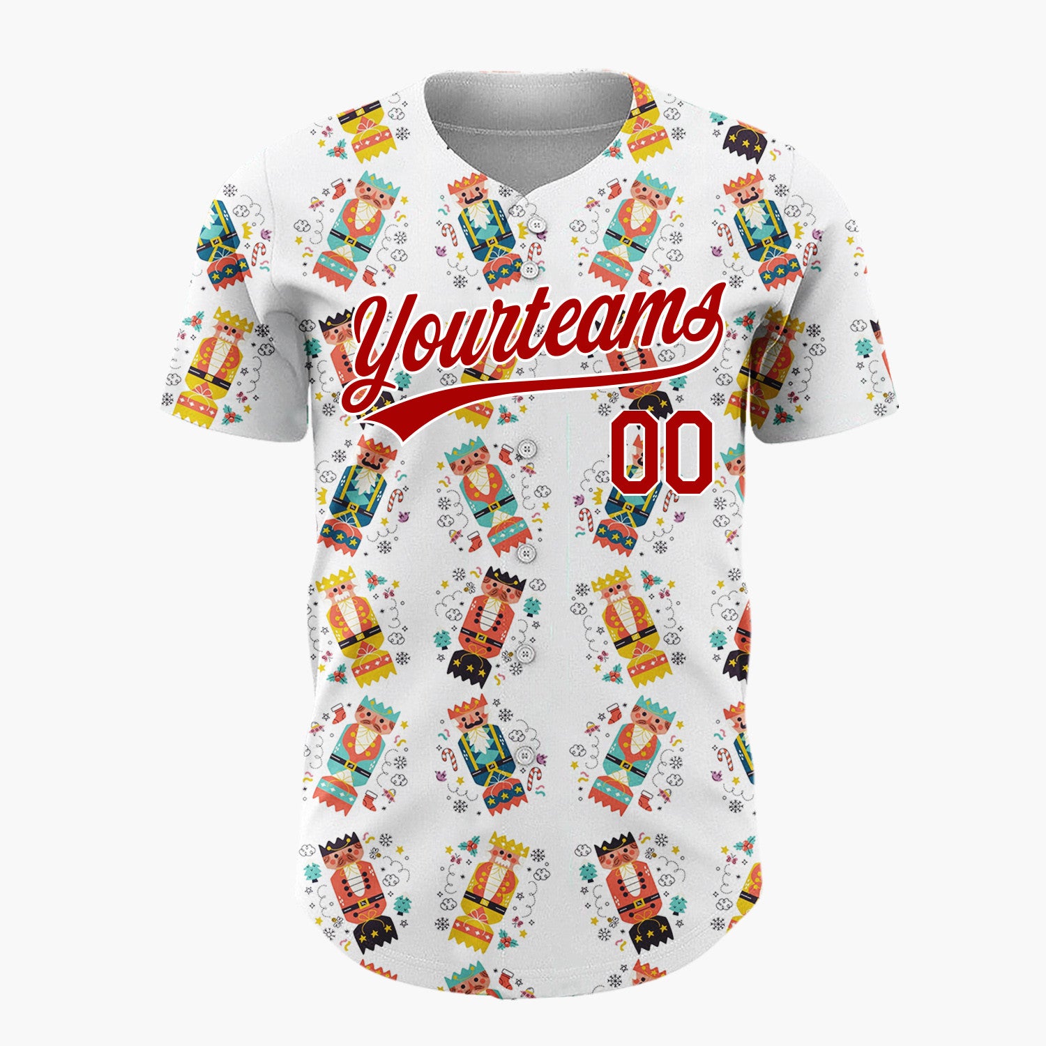 Custom White Red Nutcracker Cracker Christmas Baseball Jersey