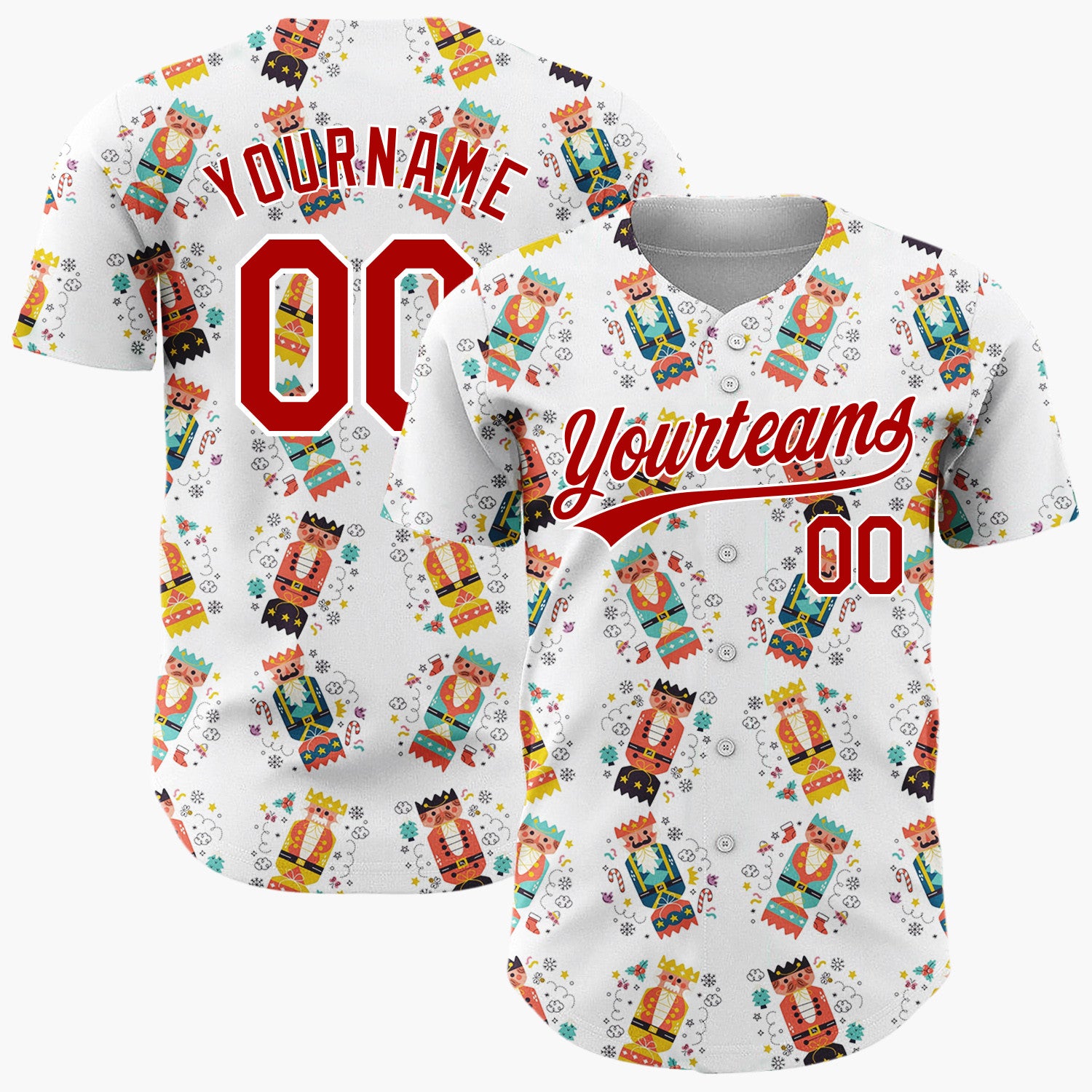 Custom White Red Nutcracker Cracker Christmas Baseball Jersey