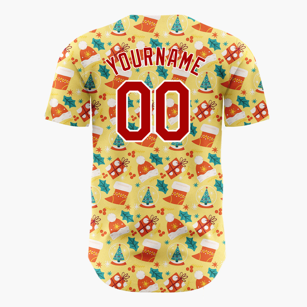 Custom Yellow Red Green Santa Hats Gifts And Holly Cute Christmas Baseball Jersey