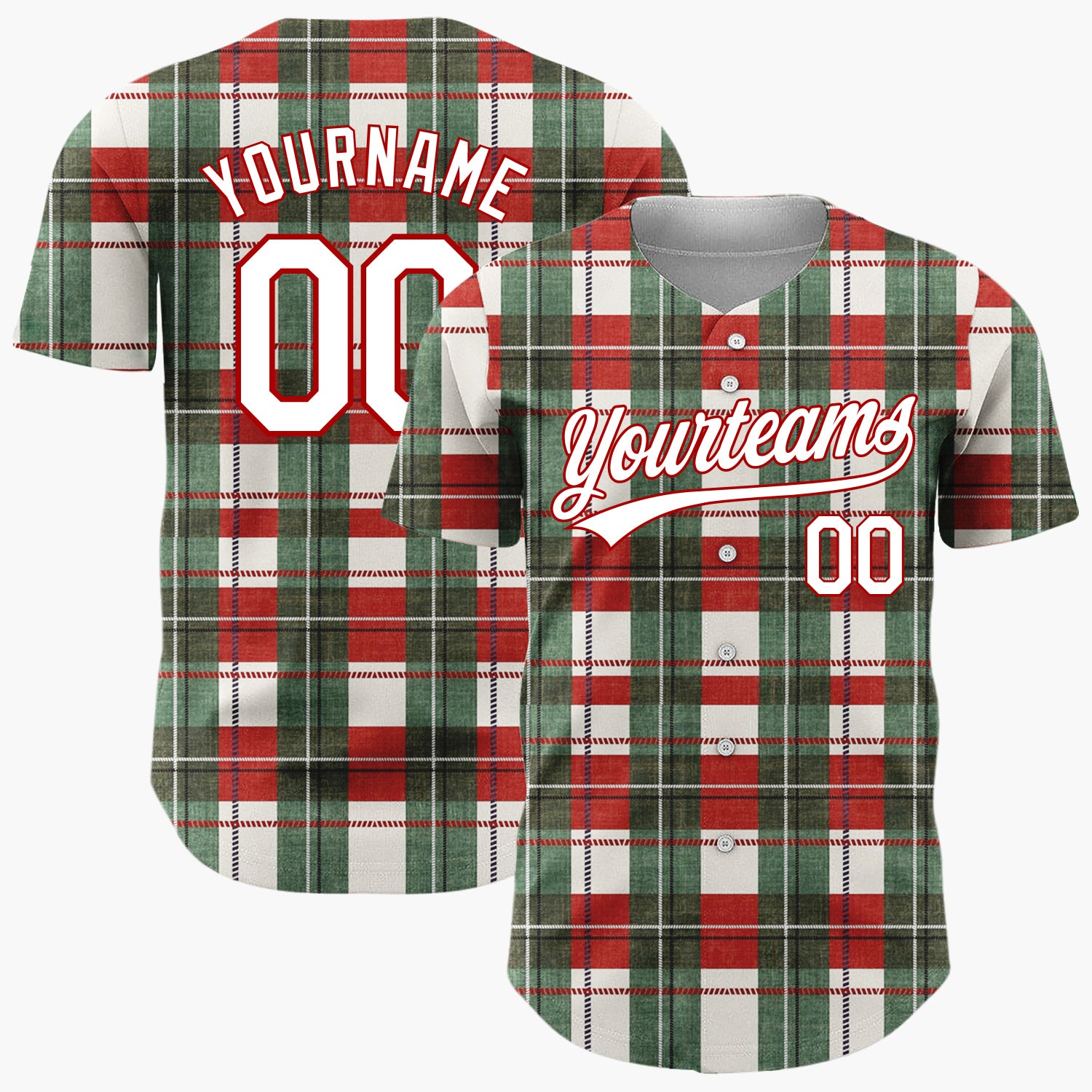Custom Beige Tartan Plaid Festive Plaid Pattern Christmas Baseball Jersey