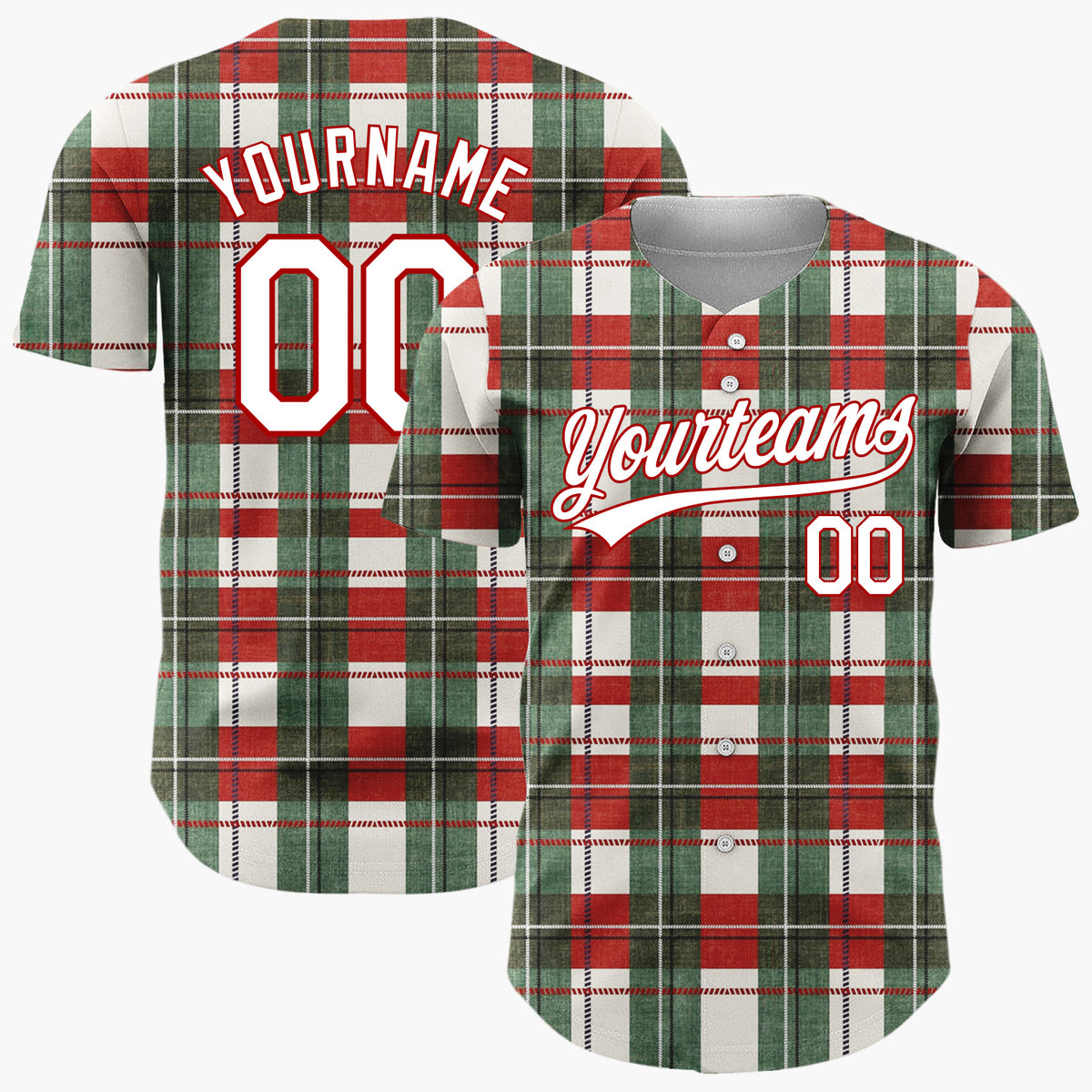 Custom Beige Tartan Plaid Festive Plaid Pattern Christmas Baseball Jersey