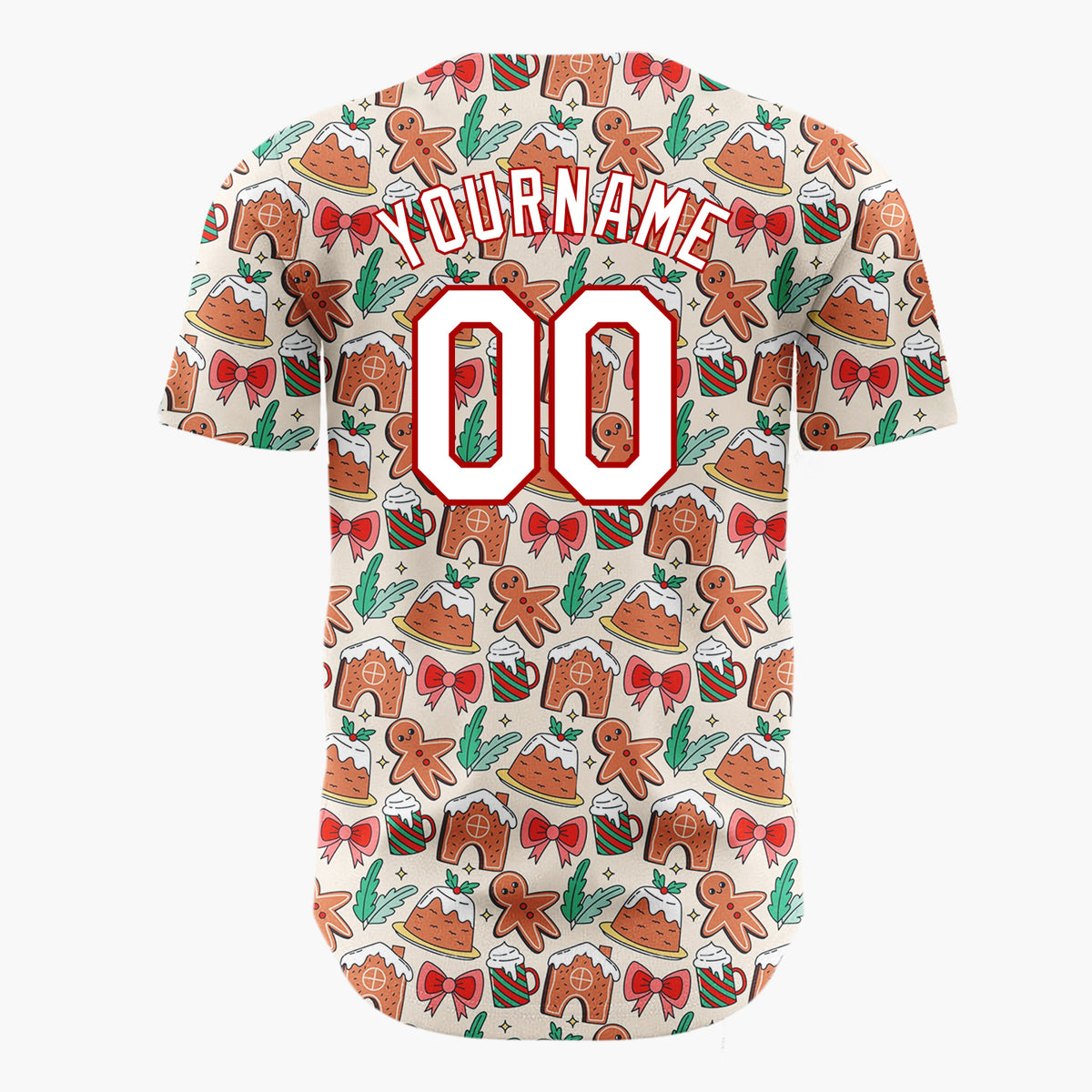 Custom Beige Brown Gingerbread Houses And Man Cute Christmas Baking Pattern Christmas Baseball Jersey