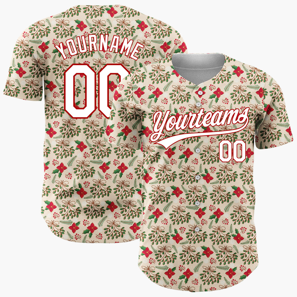 Custom Beige Gingerbread Man Festive Doodles Cartoon Pattern Christmas Baseball Jersey