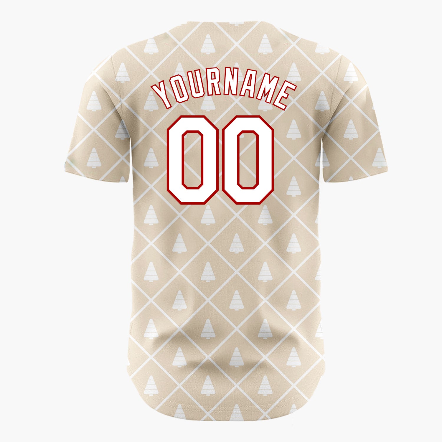 Custom Beige White Christmas Tree Lattice Minimalist Pattern Christmas Baseball Jersey