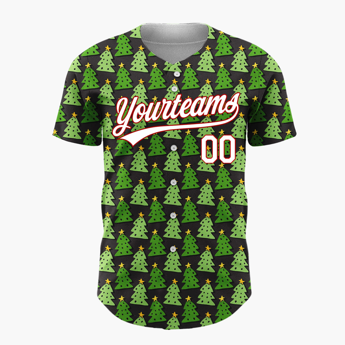 Custom Black Green Illustrated Christmas Trees Simple Pattern Christmas Baseball Jersey