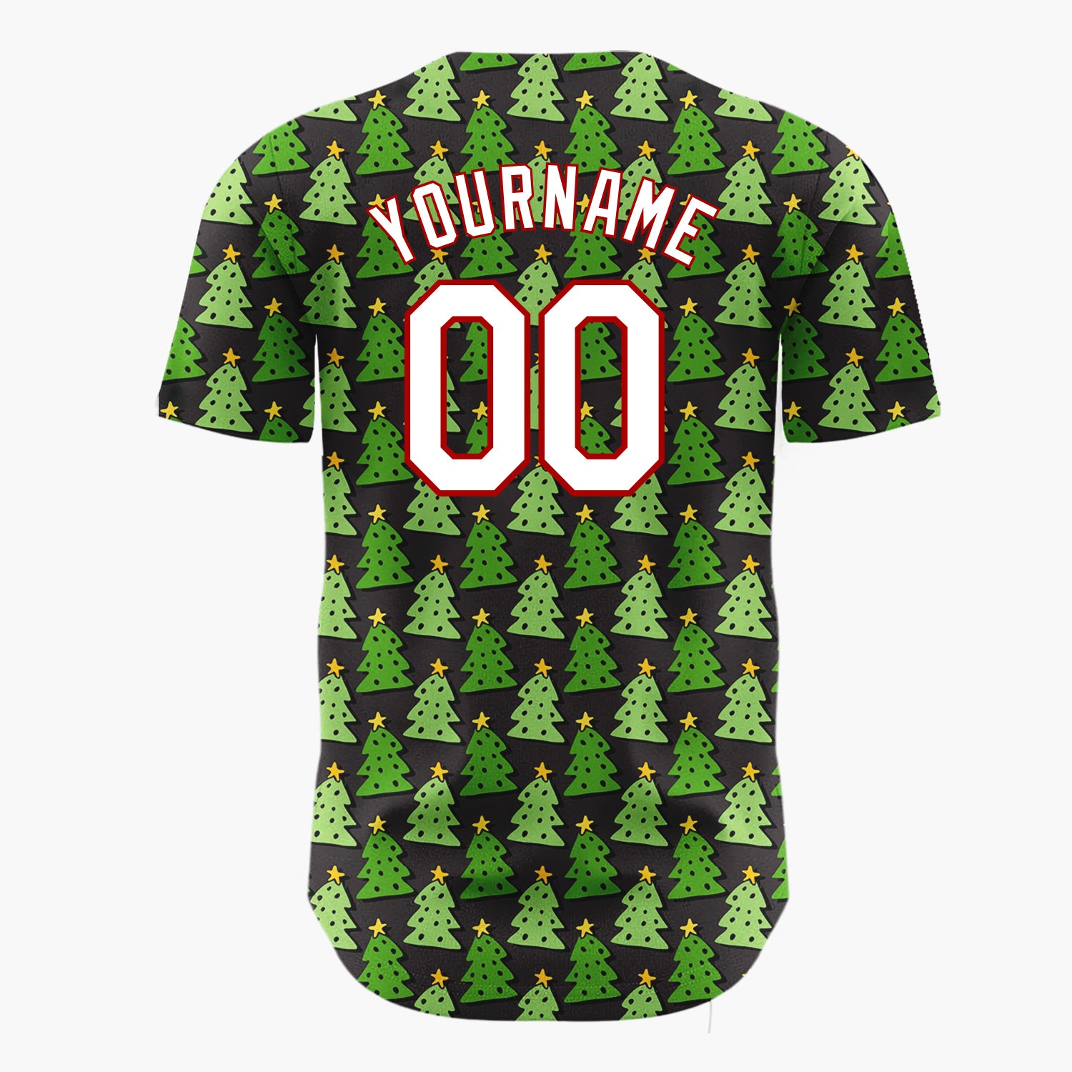 Custom Black Green Illustrated Christmas Trees Simple Pattern Christmas Baseball Jersey