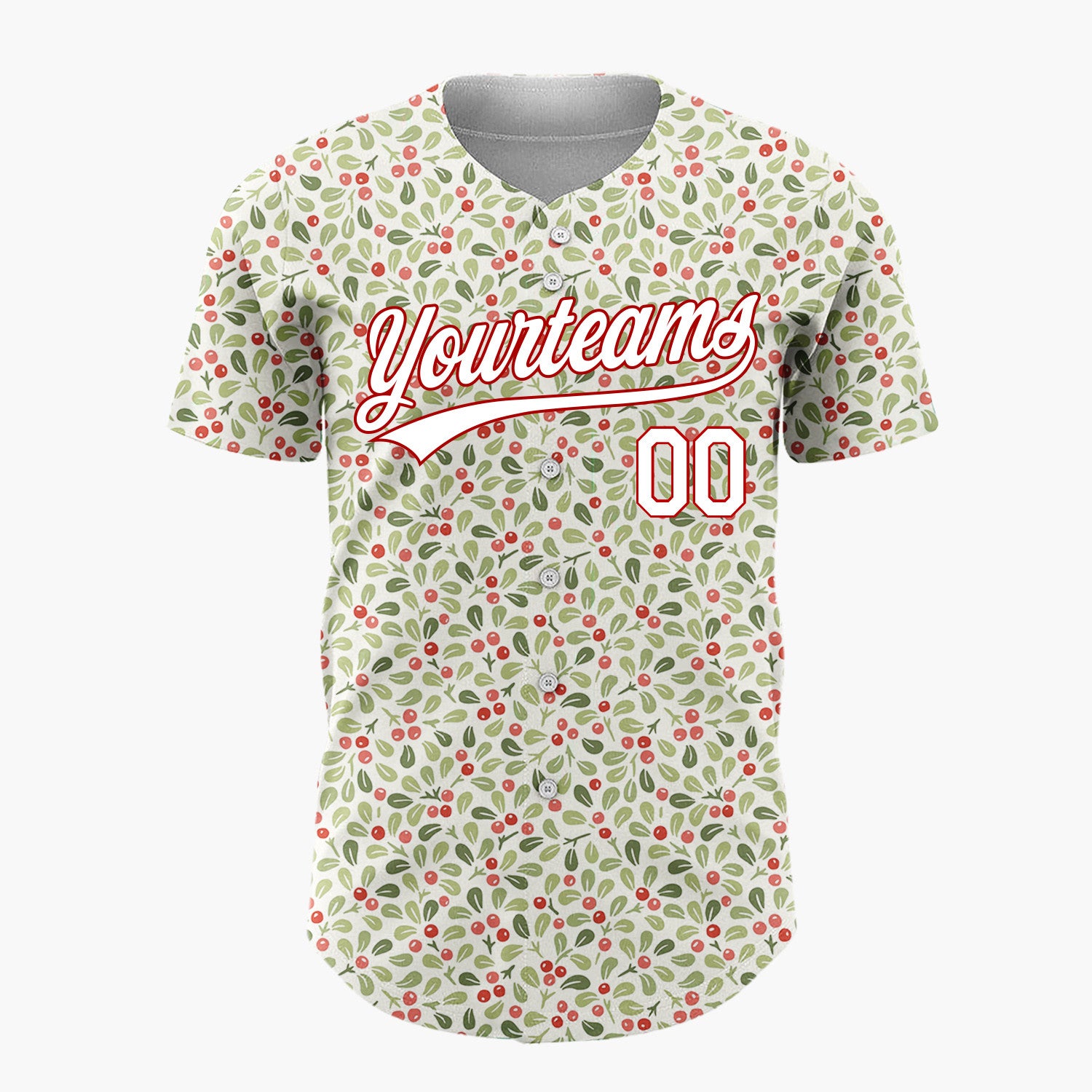 Custom Beige Holly Berries Tiny Cartoon Pattern Christmas Baseball Jersey