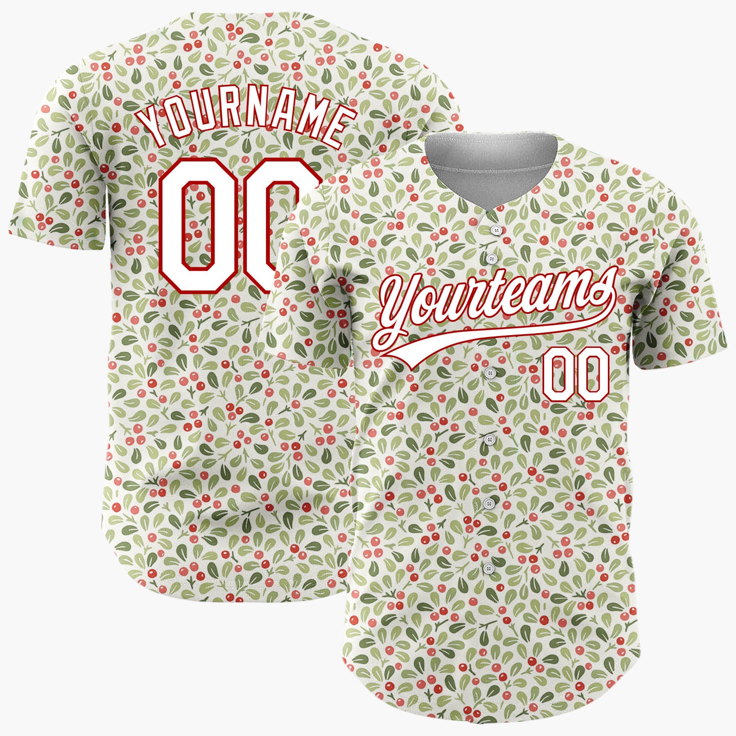 Custom Beige Holly Berries Tiny Cartoon Pattern Christmas Baseball Jersey