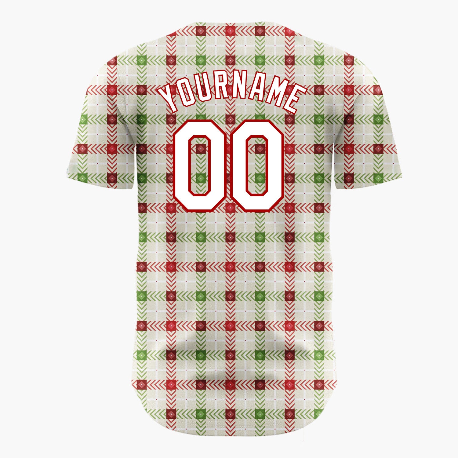 Custom Beige Red Green Chevron Christmas Plaid Pattern Christmas Baseball Jersey