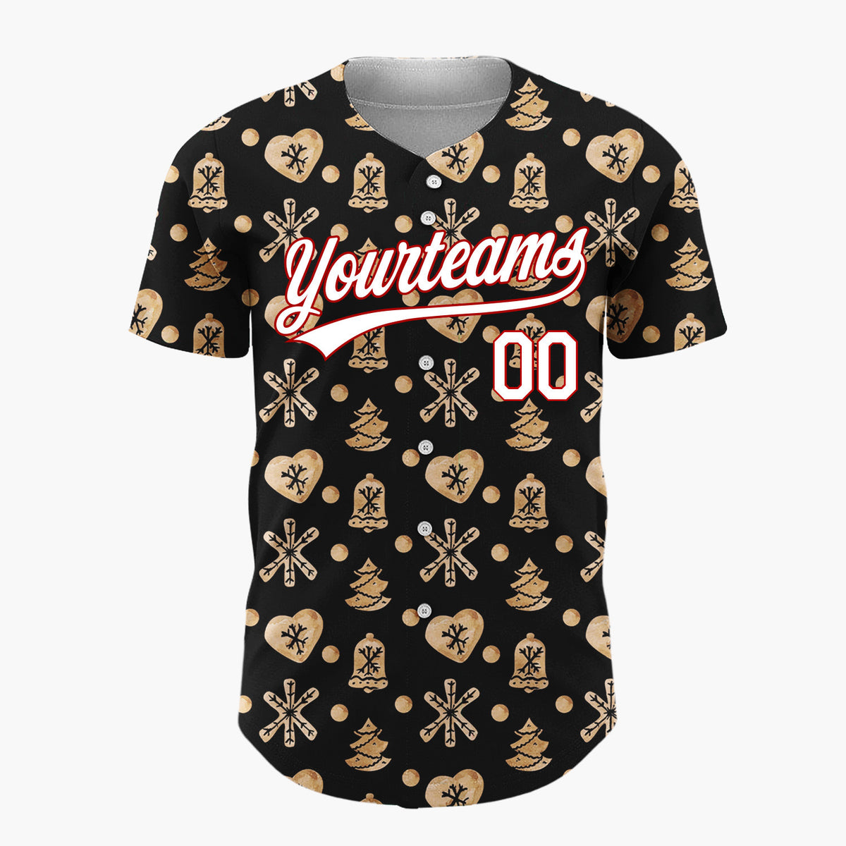 Custom Black Gingerbread Cookie Watercolor Pattern Christmas Baseball Jersey