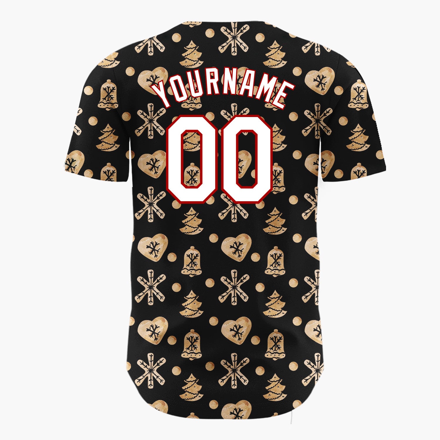 Custom Black Gingerbread Cookie Watercolor Pattern Christmas Baseball Jersey