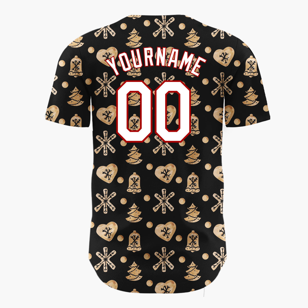 Custom Black Gingerbread Cookie Watercolor Pattern Christmas Baseball Jersey