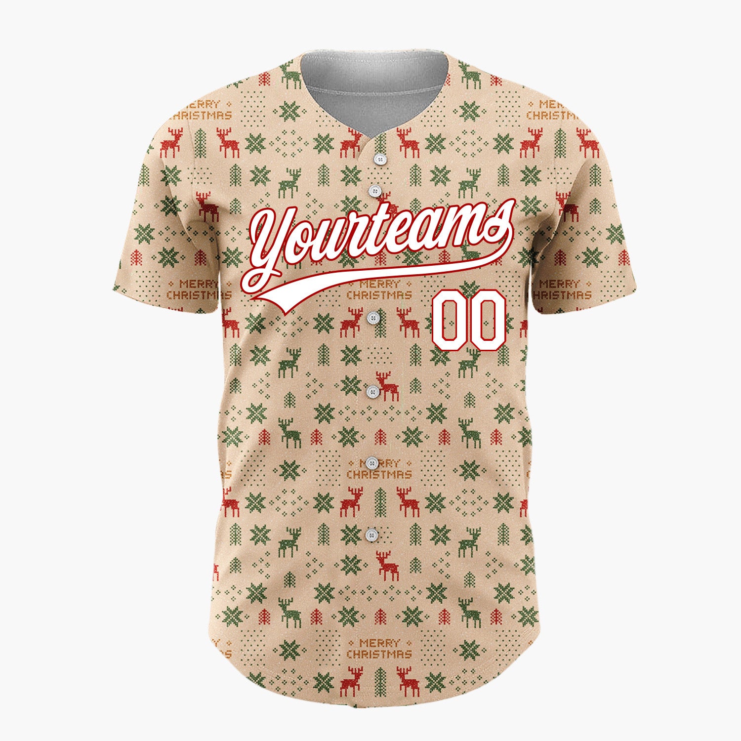 Custom Beige Kraft Paper Christmas Doodles Minimalist Pattern Christmas Baseball Jersey