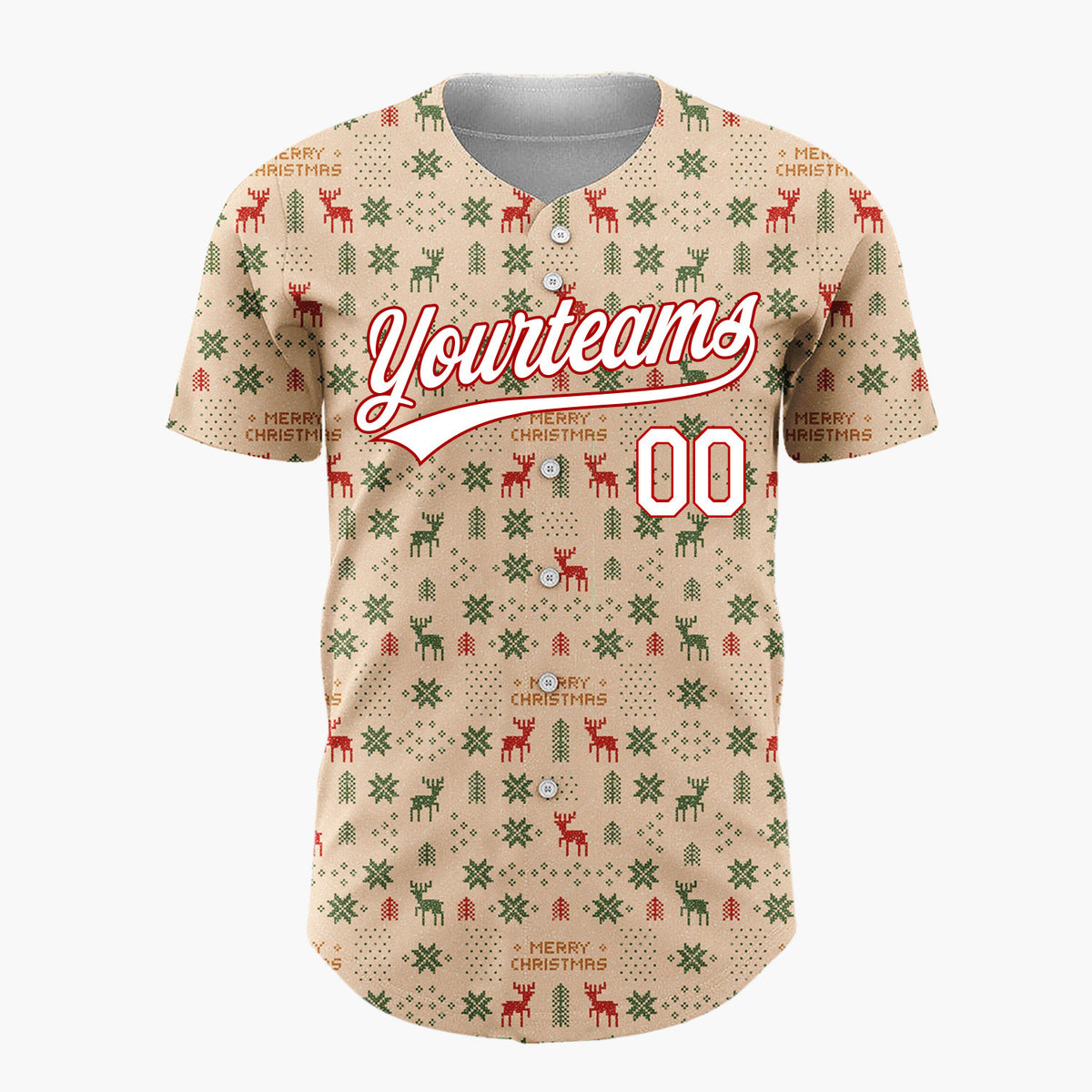 Custom Beige Kraft Paper Christmas Doodles Minimalist Pattern Christmas Baseball Jersey