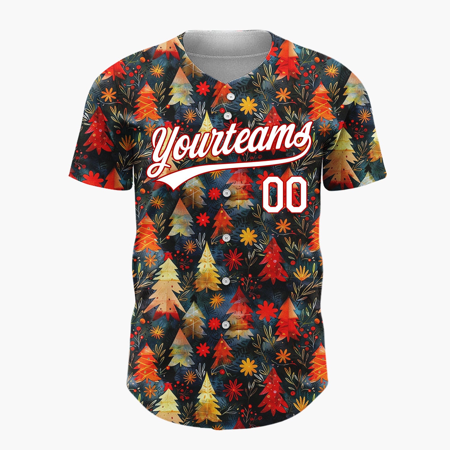 Custom Black Christmas Trees Holly Cartoon Gradient Pattern Christmas Baseball Jersey