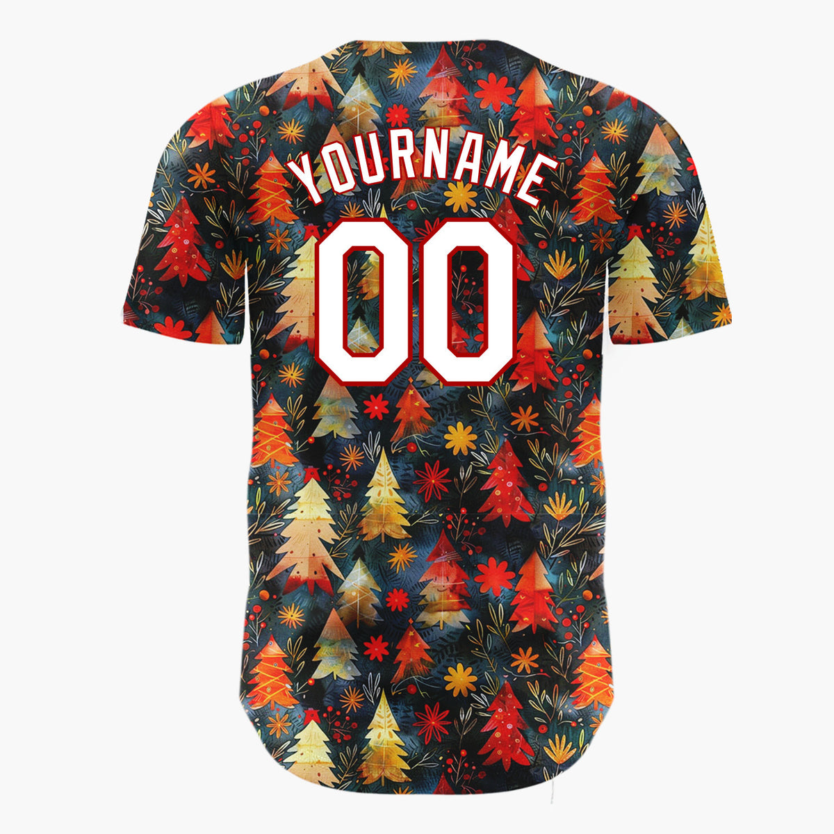 Custom Black Christmas Trees Holly Cartoon Gradient Pattern Christmas Baseball Jersey