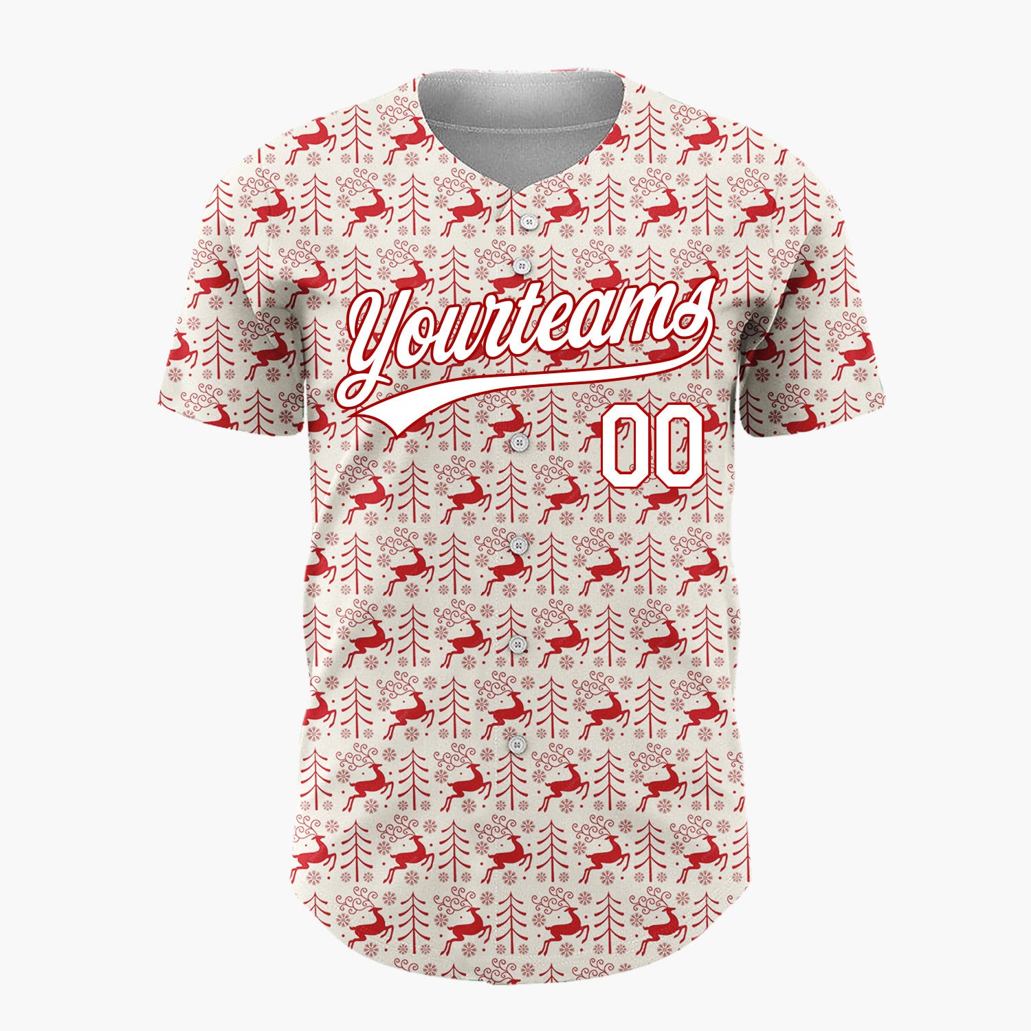 Custom Beige Reindeer Doodles Minimalist Cartoon Pattern Christmas Baseball Jersey