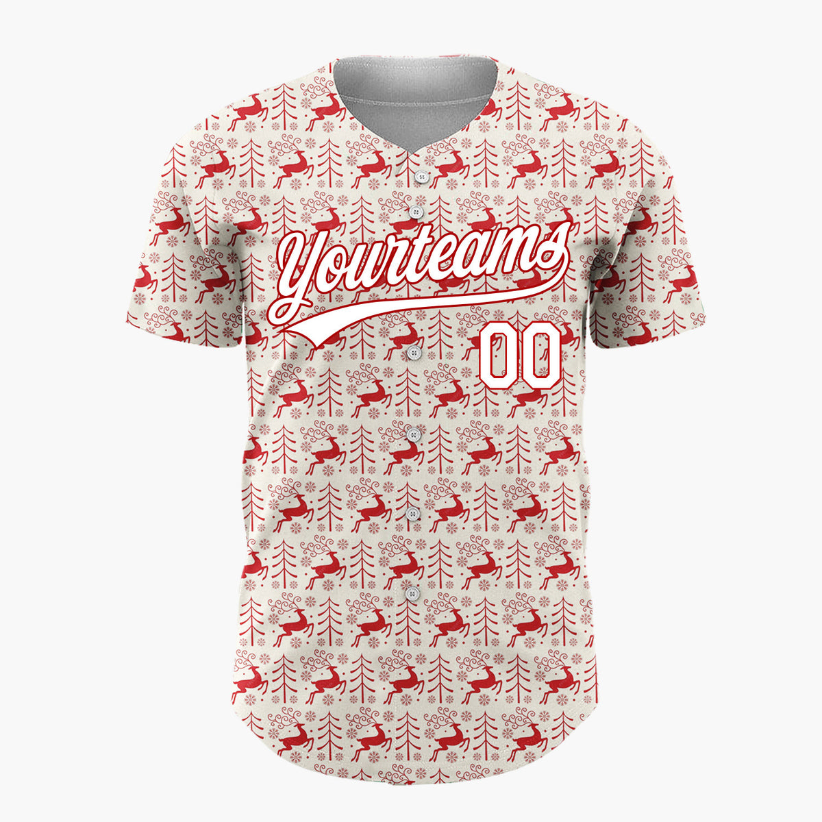 Custom Beige Reindeer Doodles Minimalist Cartoon Pattern Christmas Baseball Jersey