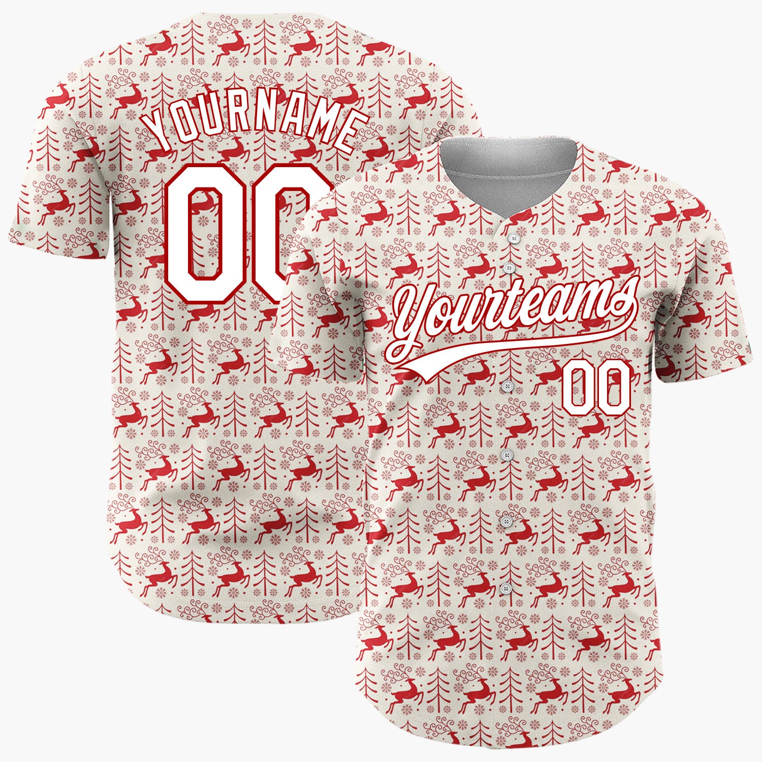 Custom Beige Reindeer Doodles Minimalist Cartoon Pattern Christmas Baseball Jersey