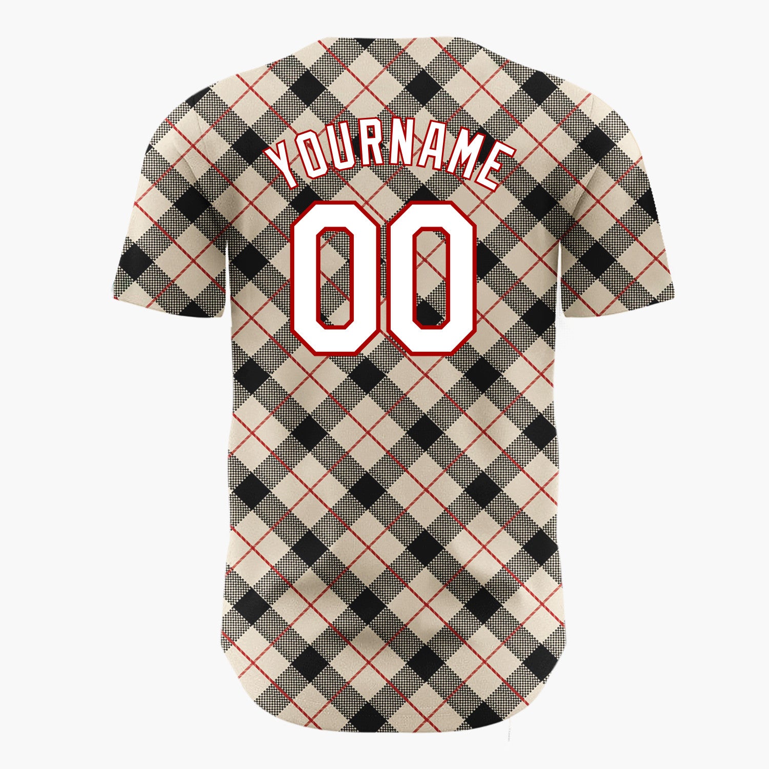 Custom Beige Black Plaid Red Accent Lines Classic Tartan Pattern Christmas Baseball Jersey