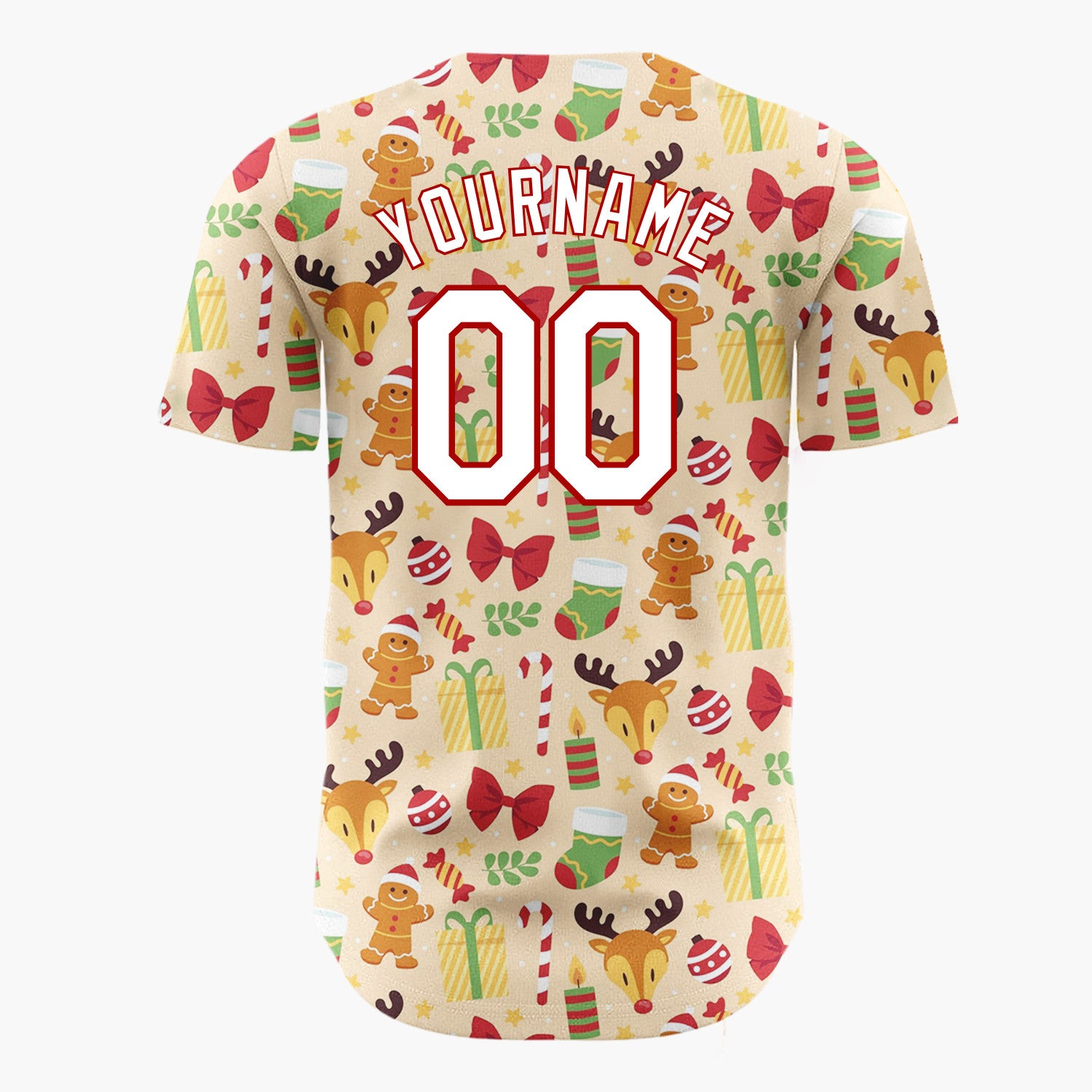 Custom Beige Reindeer Fox Woodland Animals Cartoon Pattern Christmas Baseball Jersey