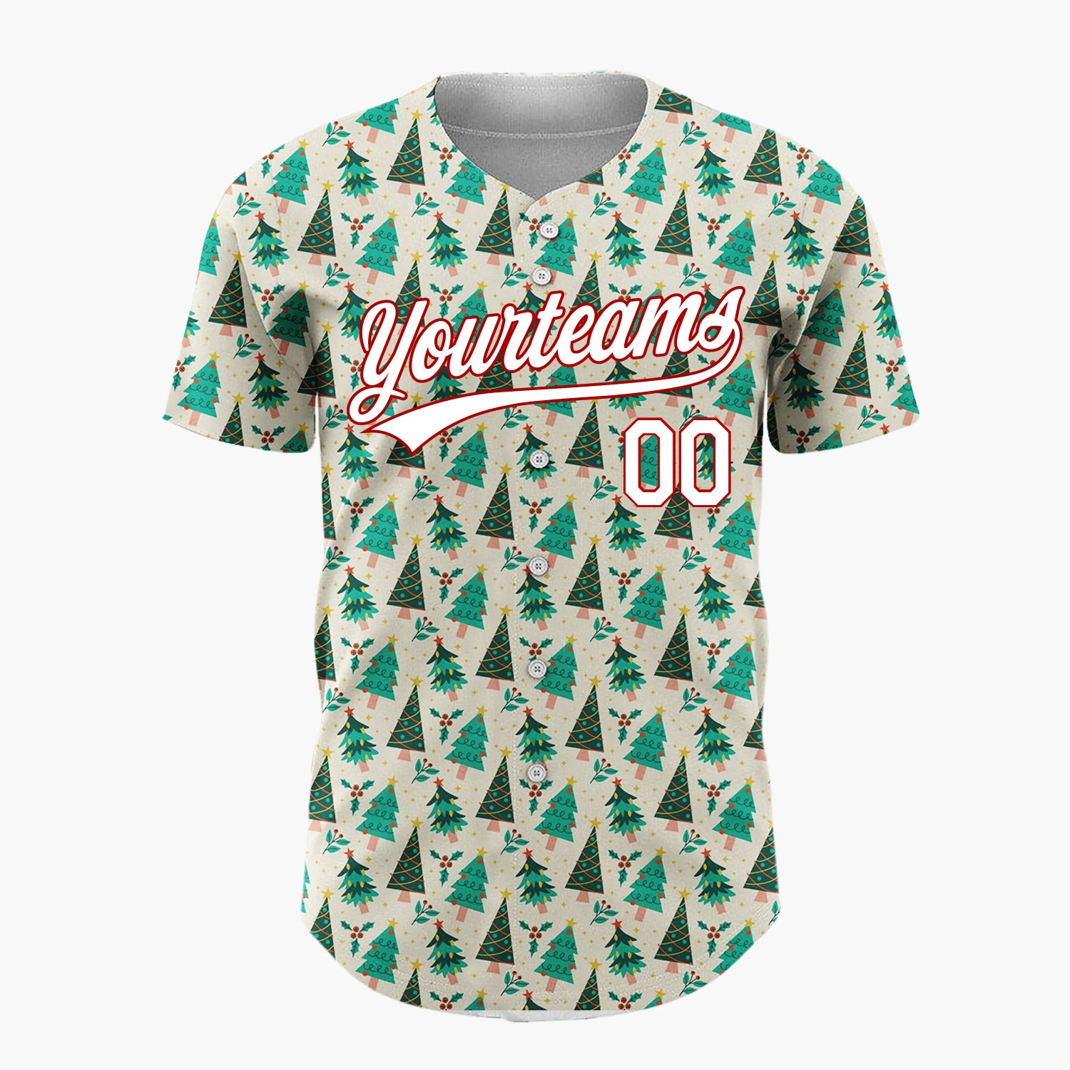 Custom Beige Christmas Trees Doodles Cartoon Pattern Christmas Baseball Jersey
