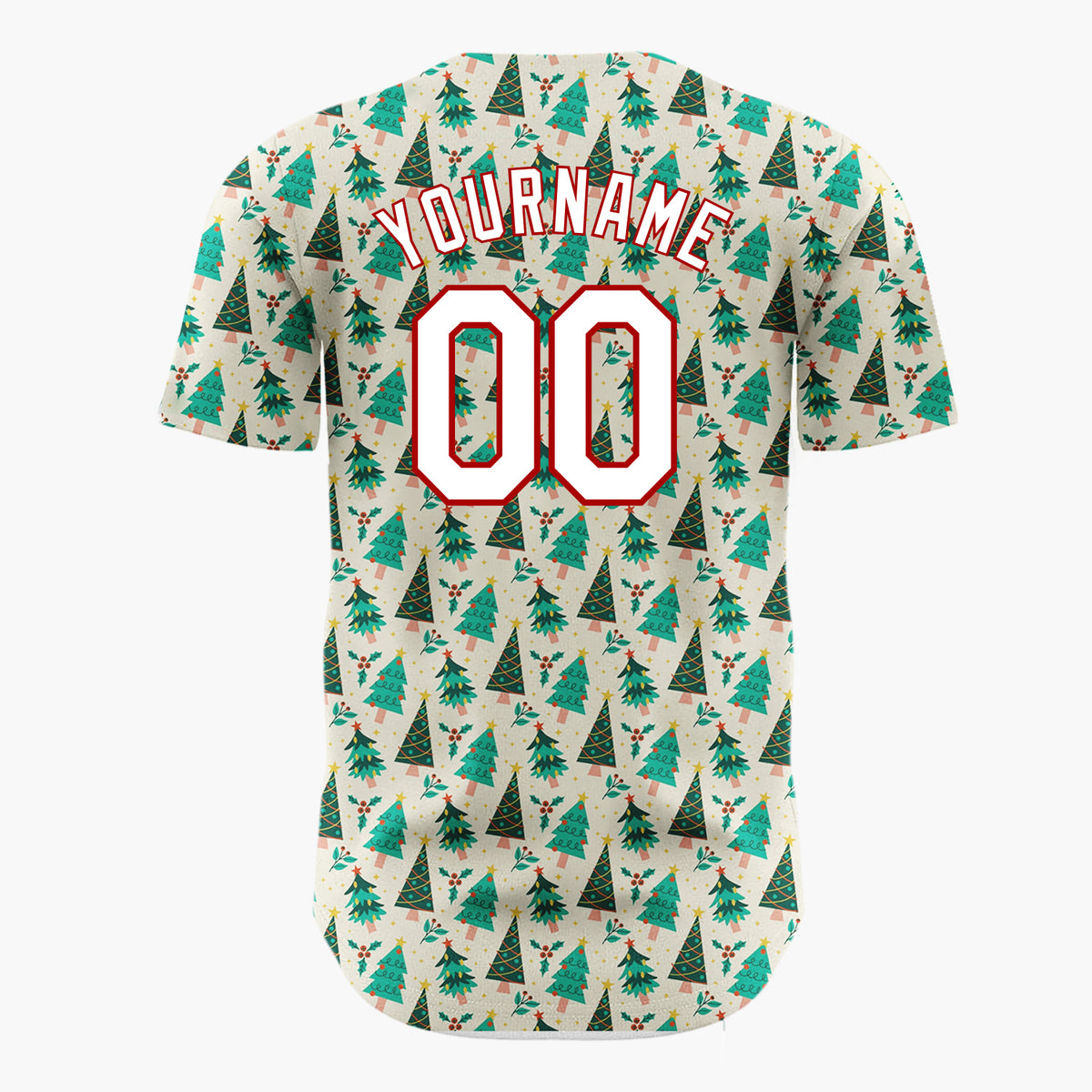 Custom Beige Christmas Trees Doodles Cartoon Pattern Christmas Baseball Jersey