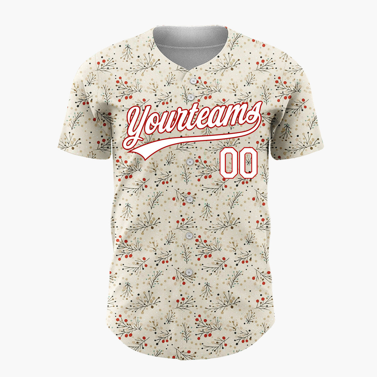 Custom Beige Holly Berries Doodles Cartoon Pattern Christmas Baseball Jersey