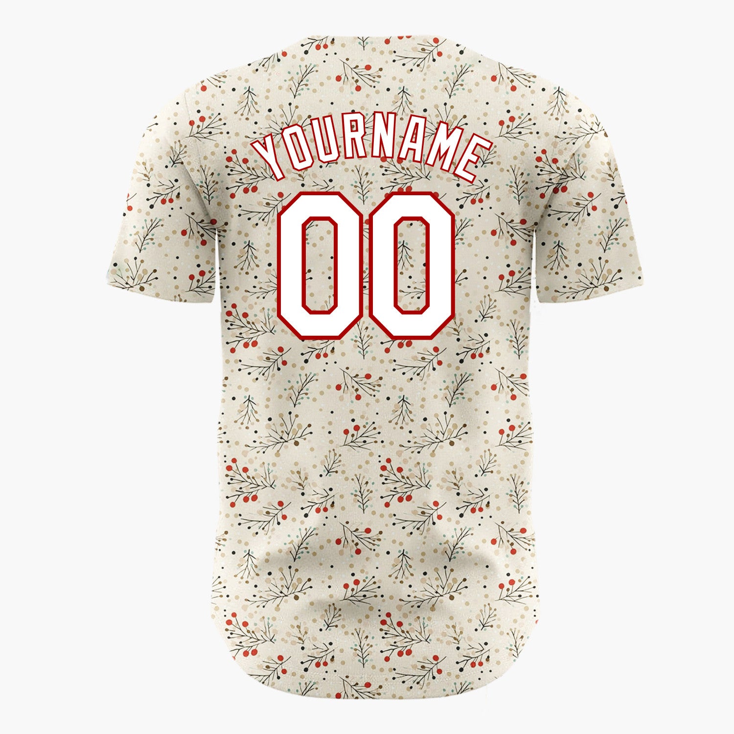 Custom Beige Holly Berries Doodles Cartoon Pattern Christmas Baseball Jersey