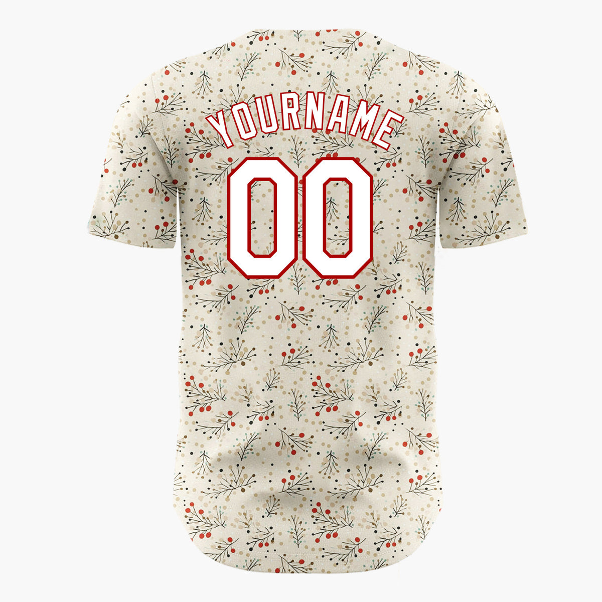 Custom Beige Holly Berries Doodles Cartoon Pattern Christmas Baseball Jersey