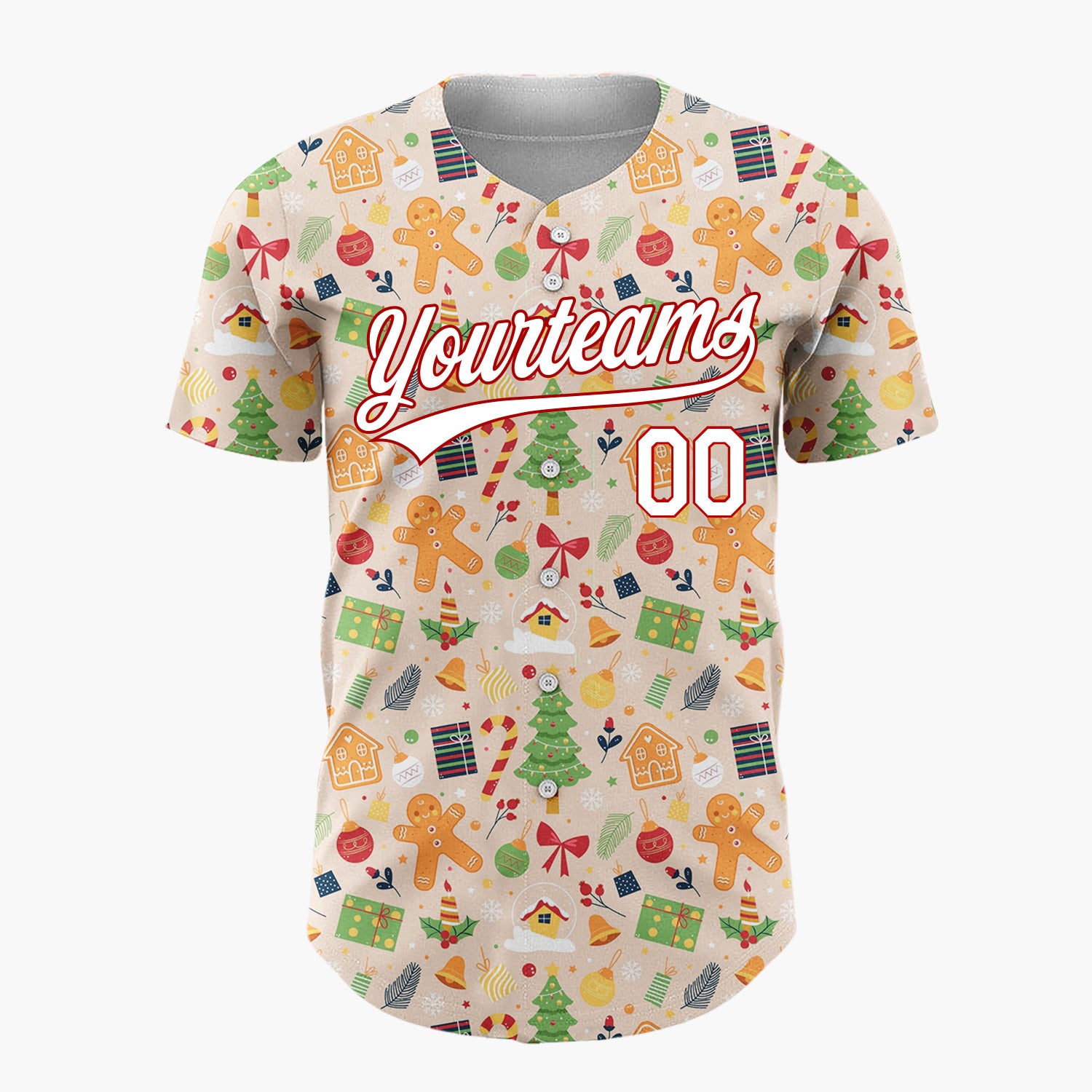 Custom Beige Christmas Characters Animals Cartoon Pattern Christmas Baseball Jersey