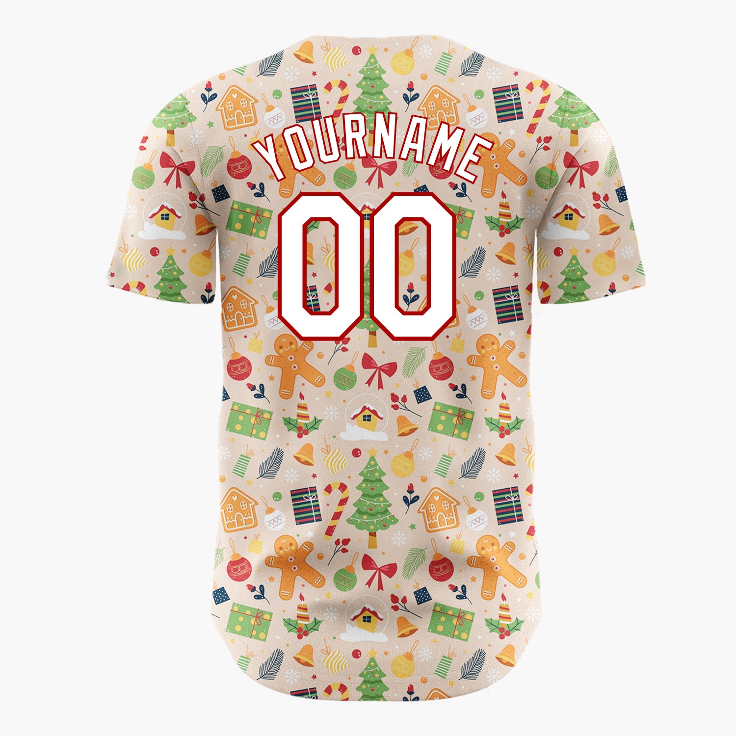 Custom Beige Christmas Characters Animals Cartoon Pattern Christmas Baseball Jersey