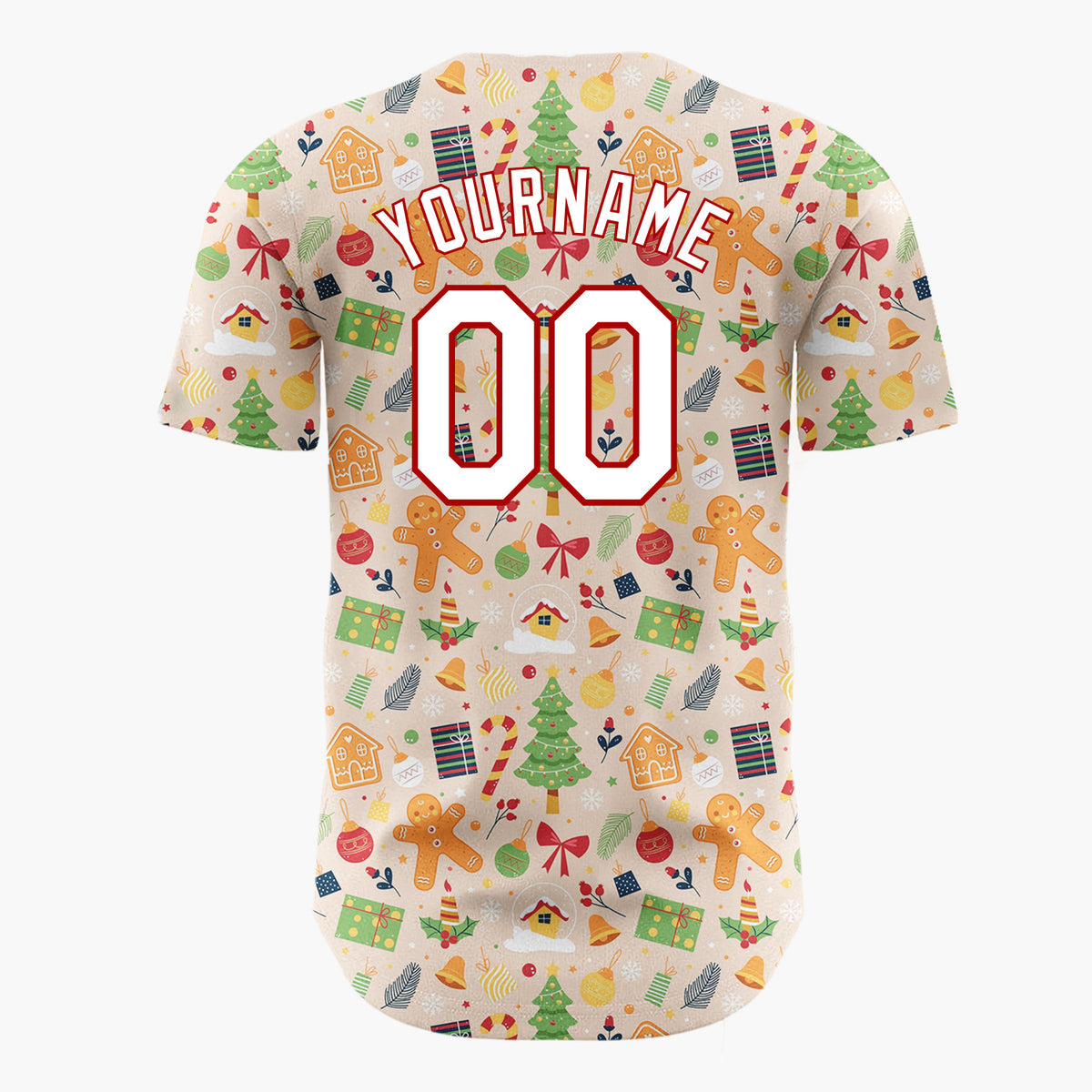 Custom Beige Christmas Characters Animals Cartoon Pattern Christmas Baseball Jersey