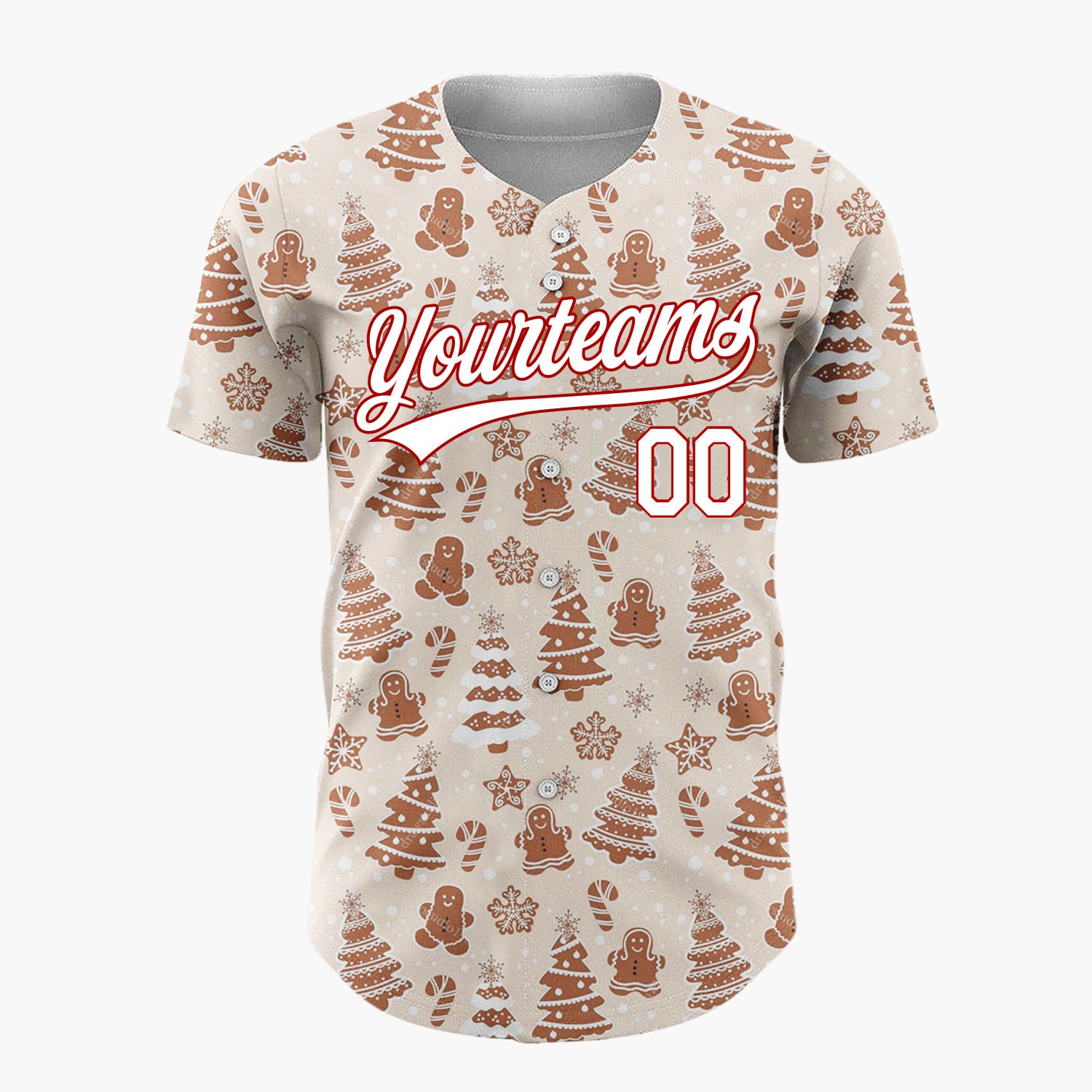 Custom Beige Christmas Trees Doodles Minimalist Pattern Christmas Baseball Jersey