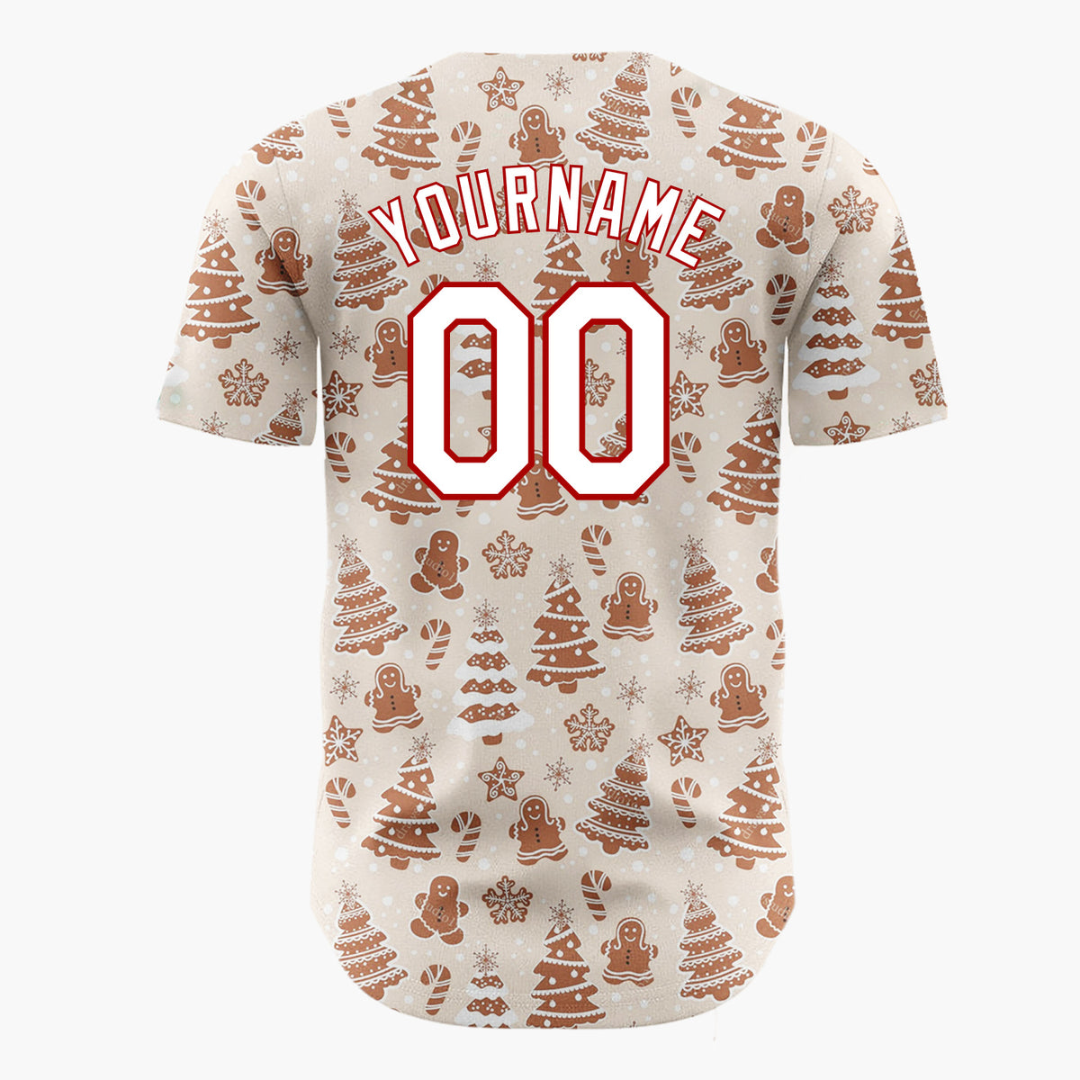 Custom Beige Christmas Trees Doodles Minimalist Pattern Christmas Baseball Jersey