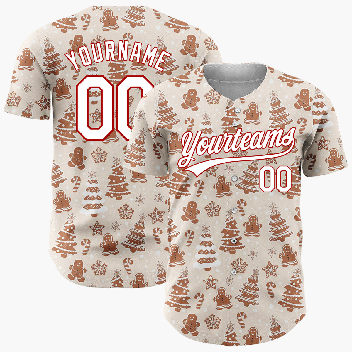 Custom Beige Christmas Trees Doodles Minimalist Pattern Christmas Baseball Jersey